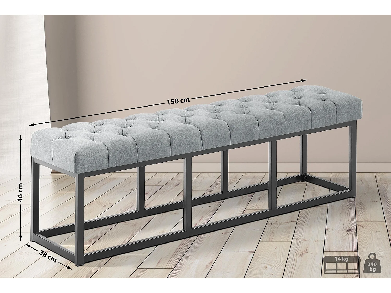 Banquette - Tissu - Gris - Amun