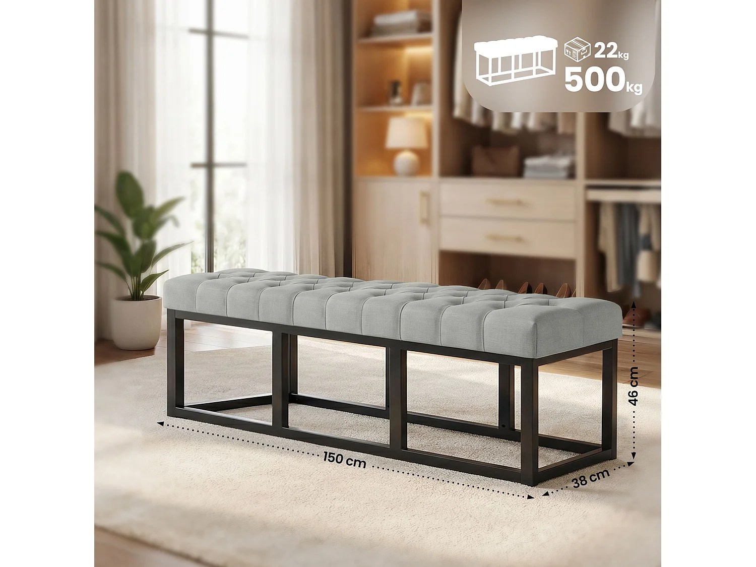 Banquette - Tissu - Gris - Amun