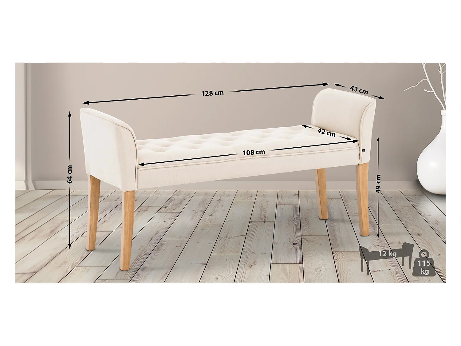 Banquette - Similicuir & Bois - Crème - Cleopatra