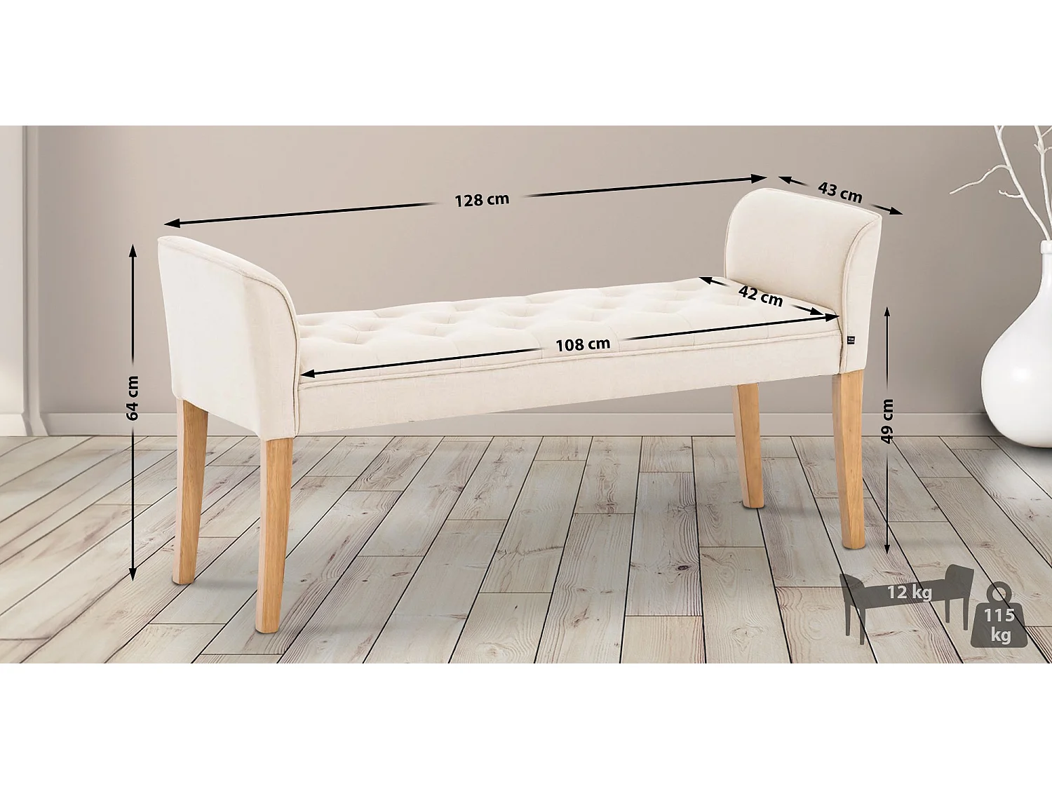 Banquette - Similicuir & Bois - Crème - Cleopatra