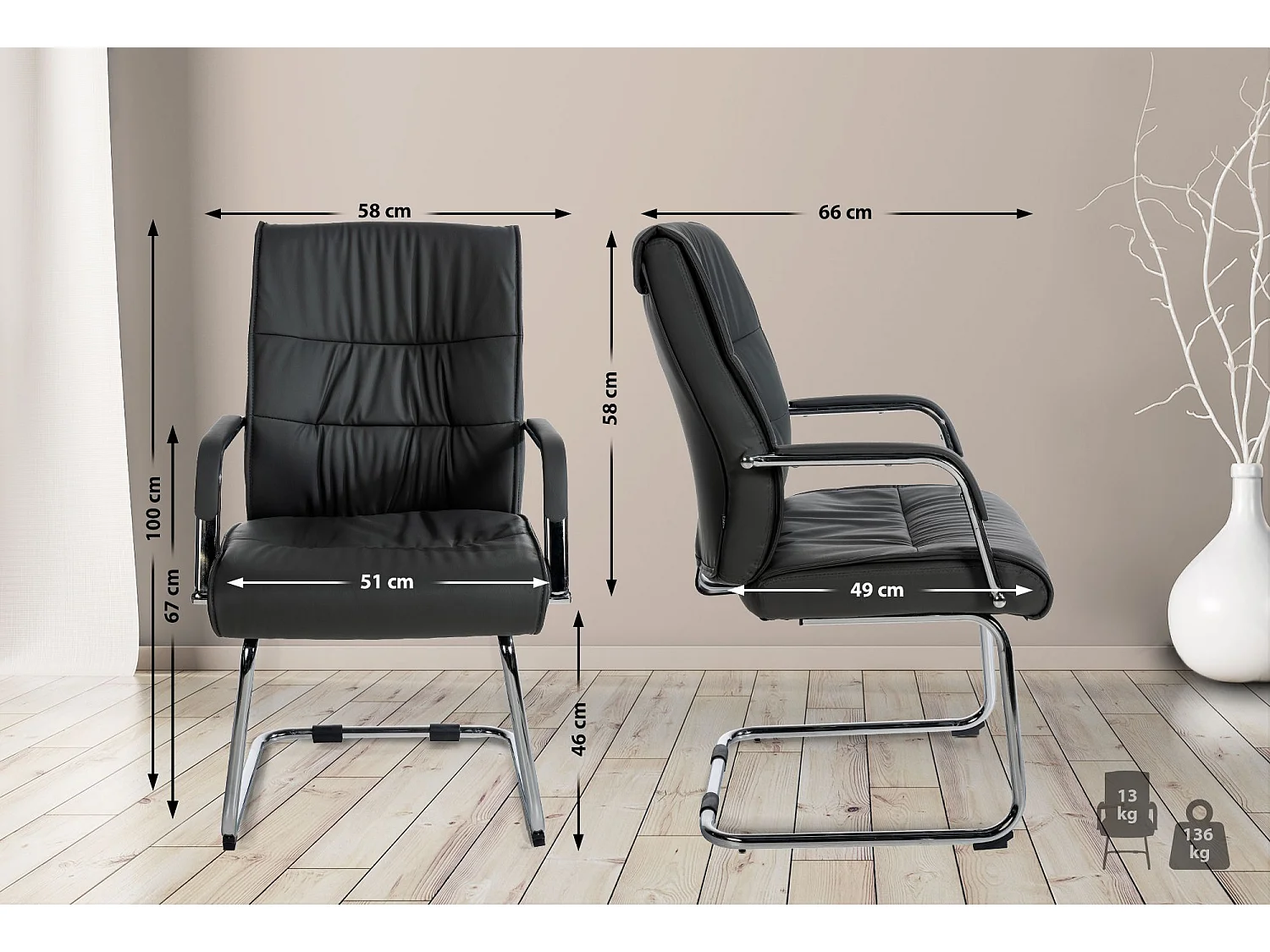 Lot de 2  chaises oscillantes - Similicuir - Noir - Sievert