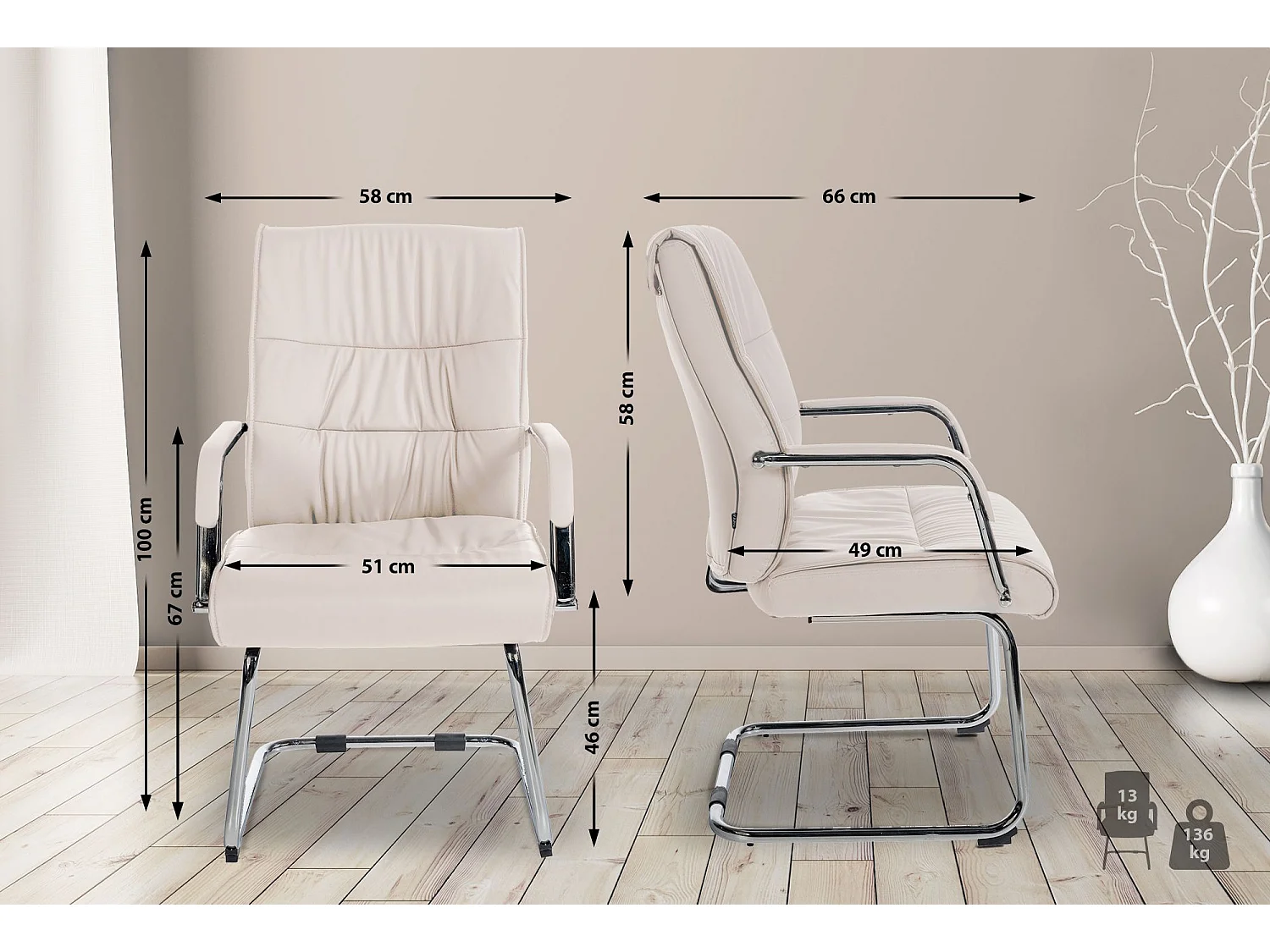 Lot de 2  chaises oscillantes - Similicuir - Crème - Sievert