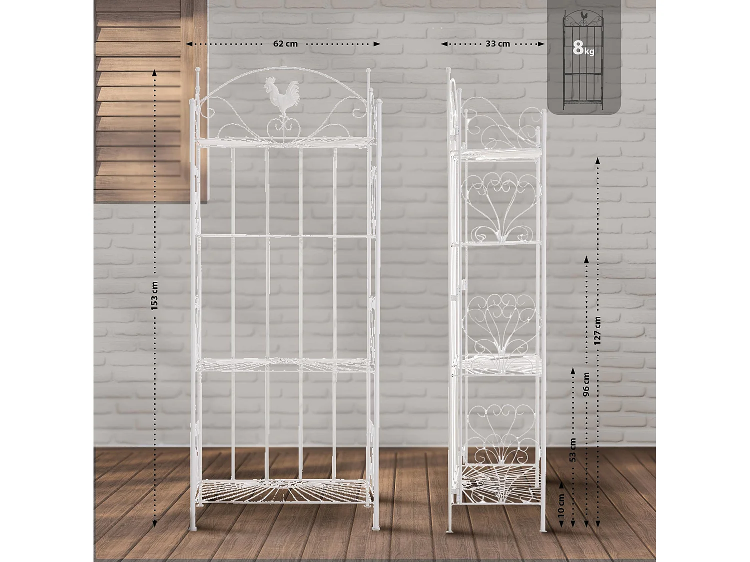 Étagères sur pied - Métal - 61.5 x 33 x 153cm - Blanc - Mia