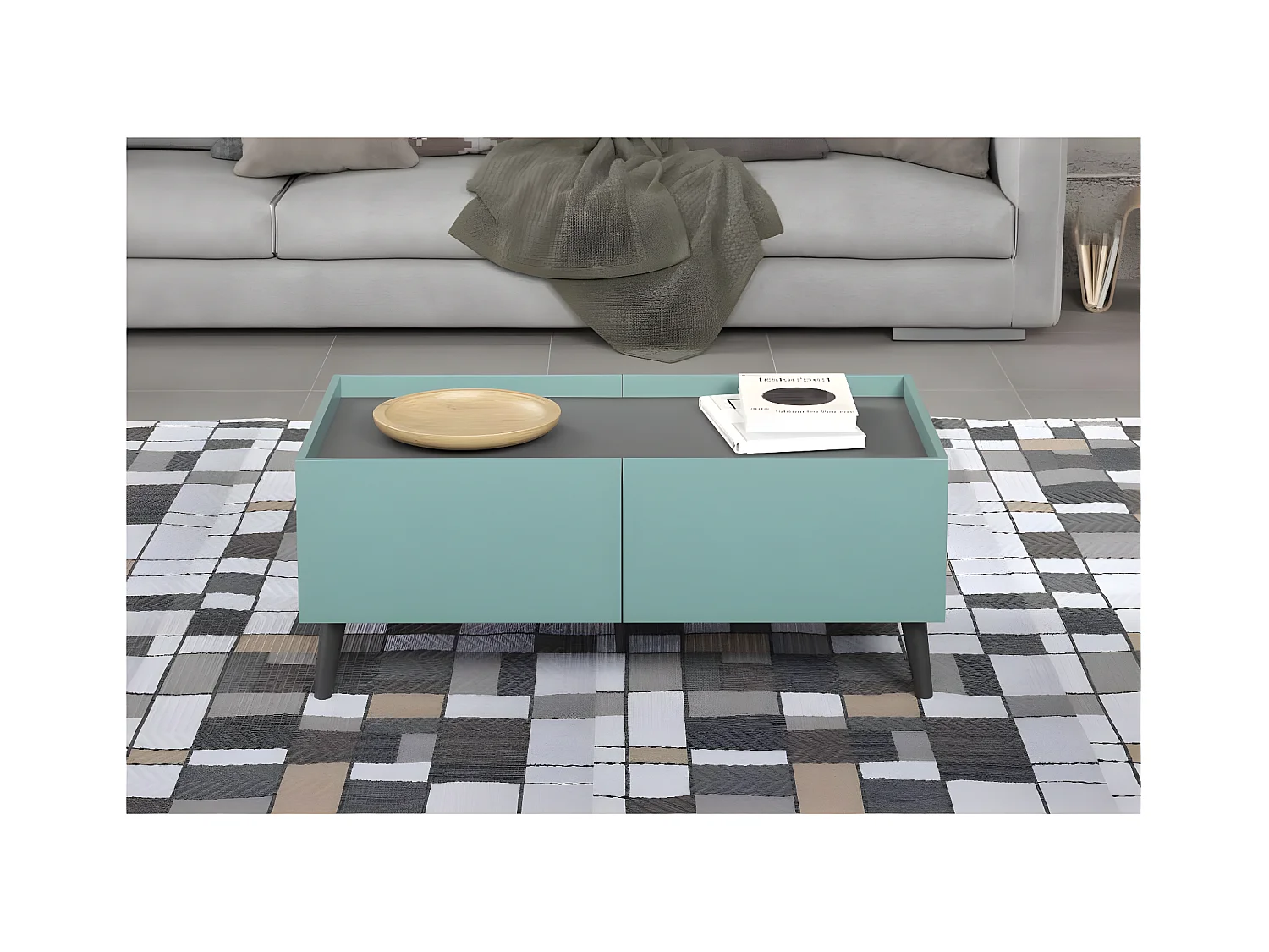 Melton table basse bleu, gris.
