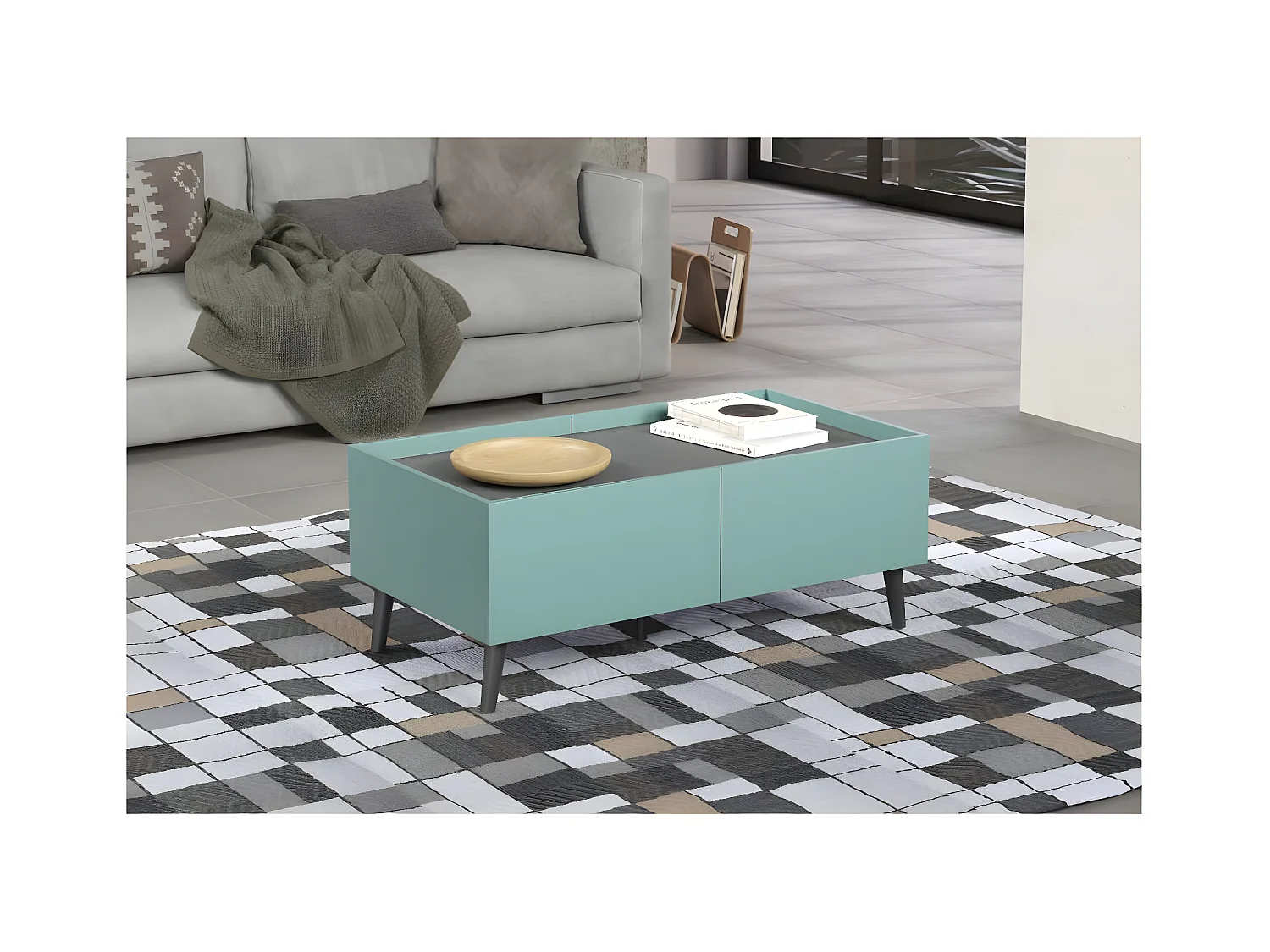 Melton table basse bleu, gris.