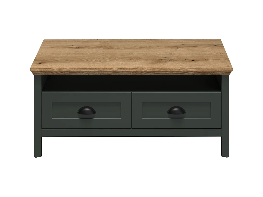 Table basse rectangulaire 2 tiroirs et 1 niche vert L101 cm - STANTON