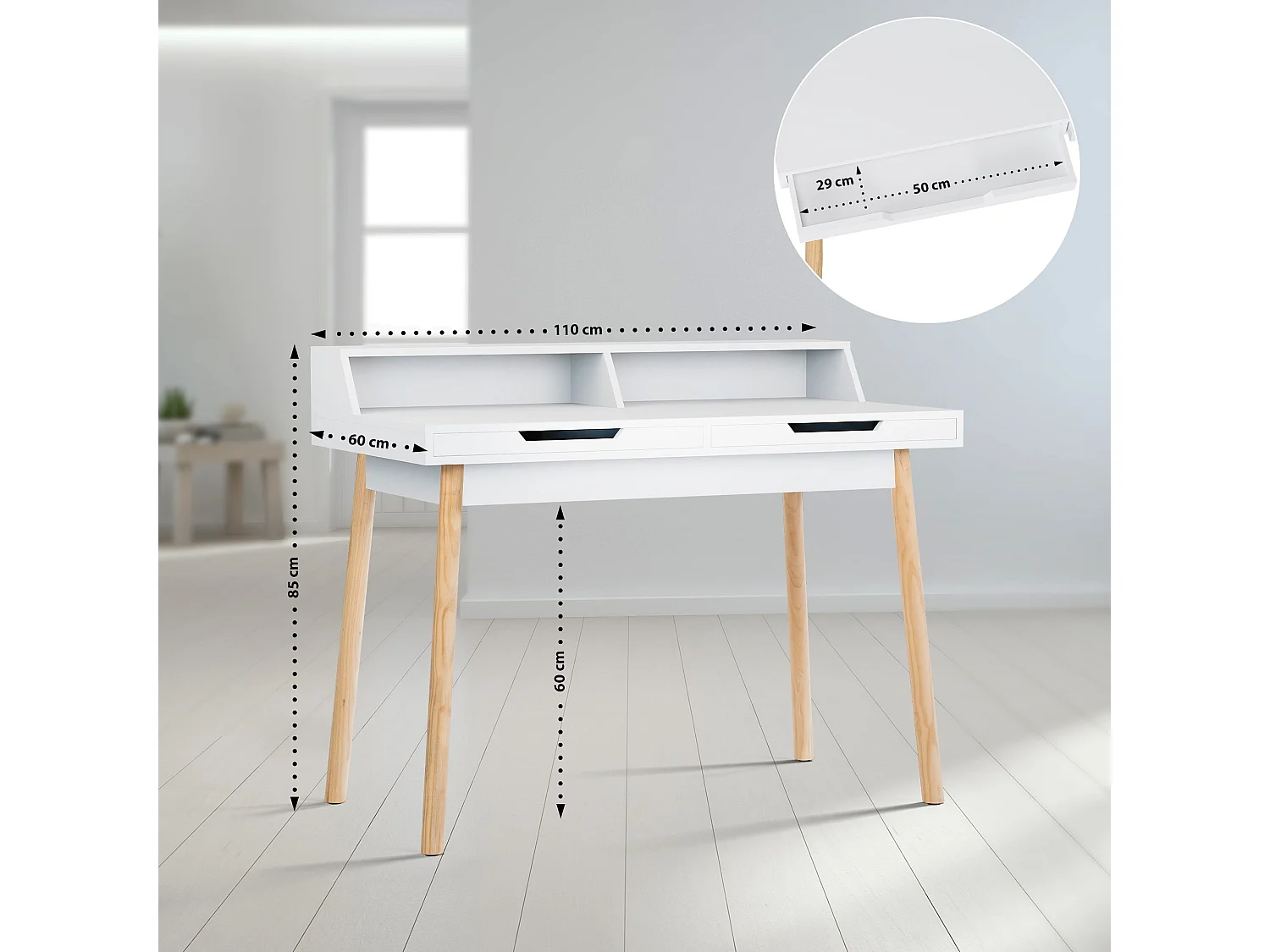 table de bureau - Bois - 110 cm - Blanc - Eaton