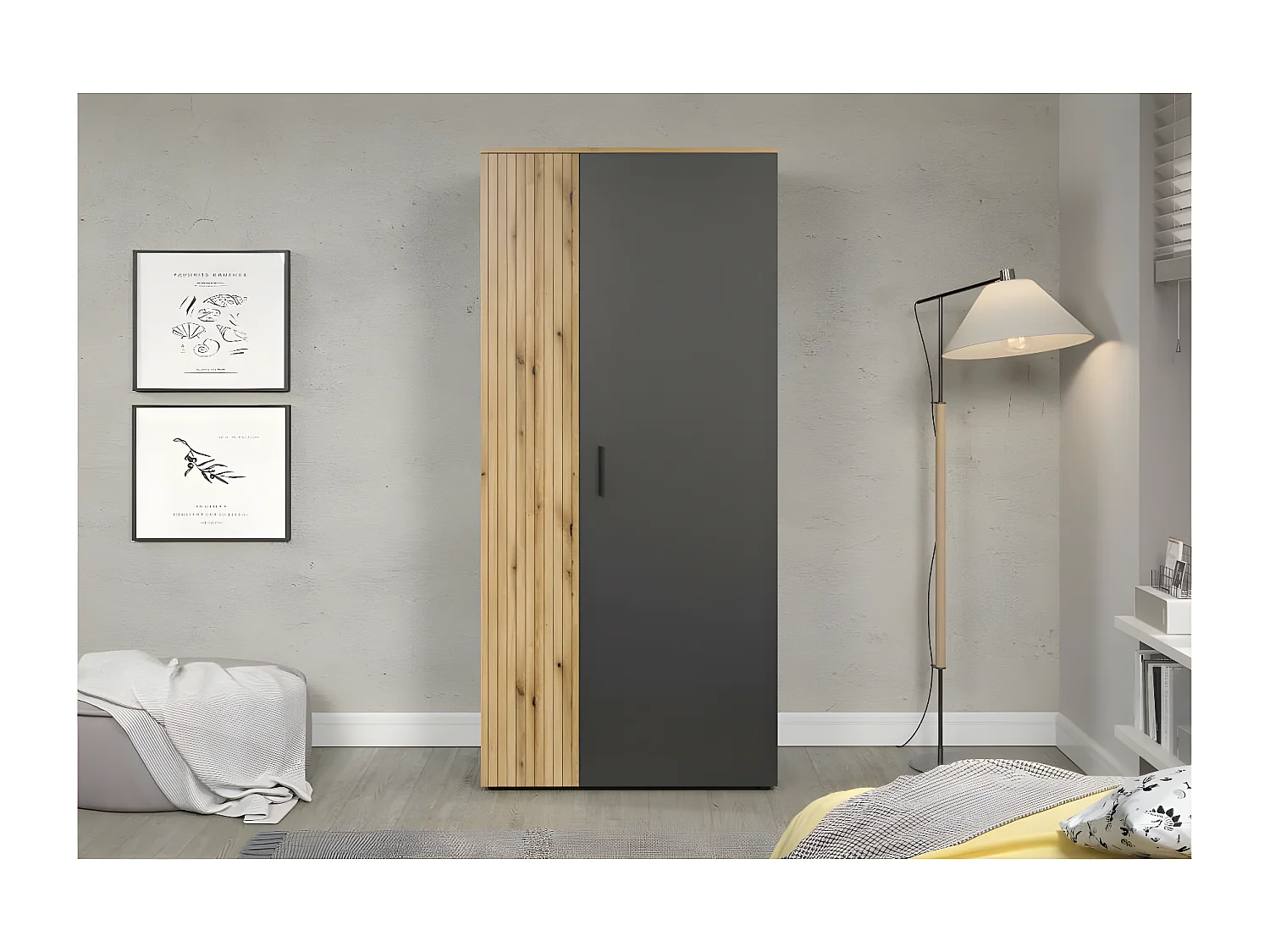 Esteban armoire de rangement gris, chêne décor.