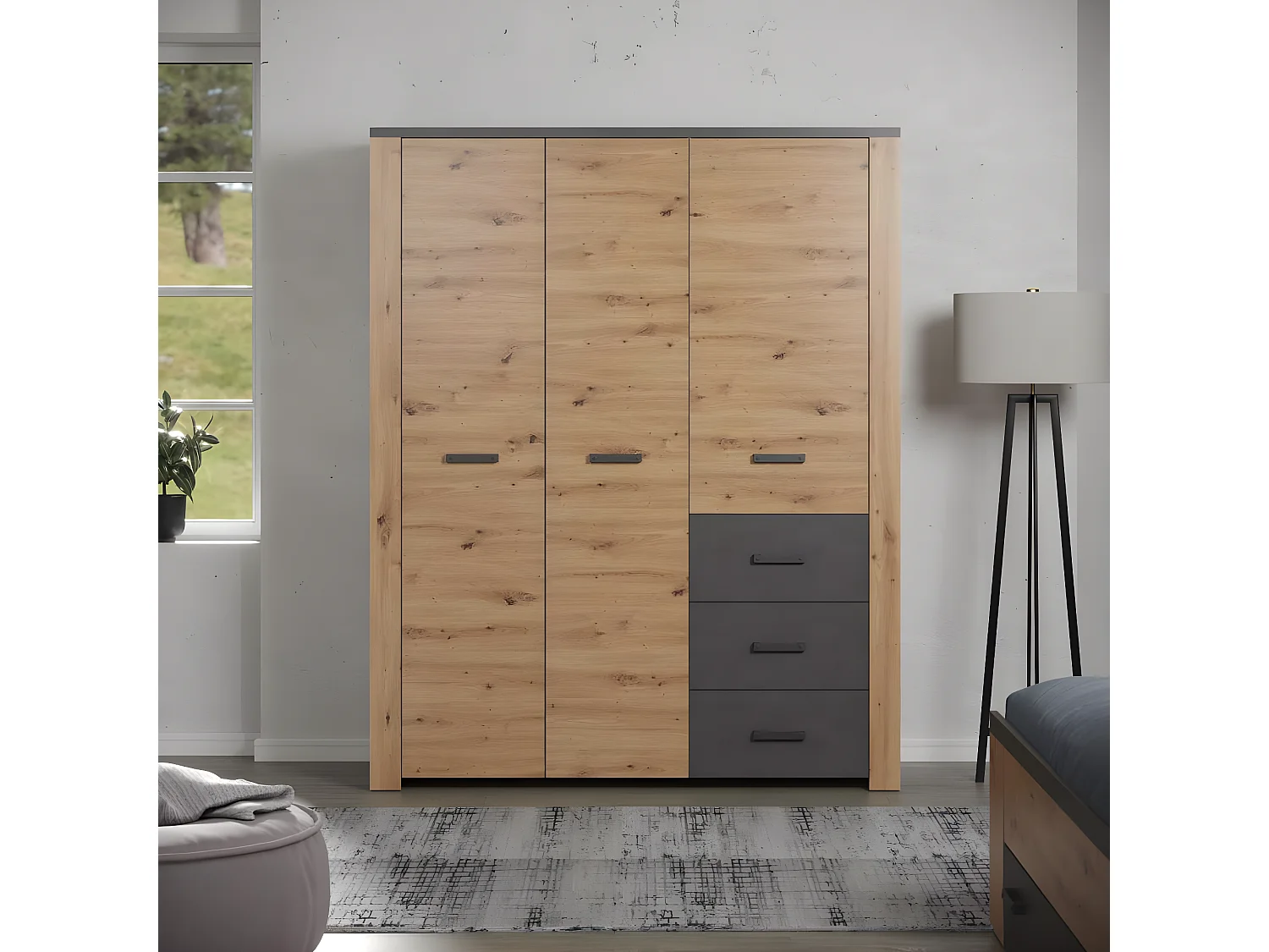 FollowSZ armoire de rangement chêne décor, gris.