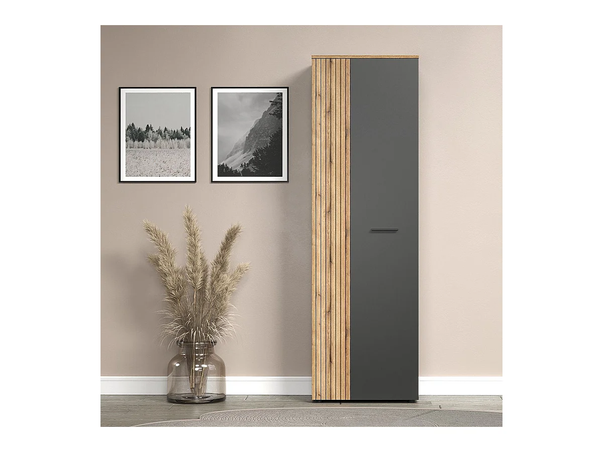 Esteban kledingkast grijs, eik decor.