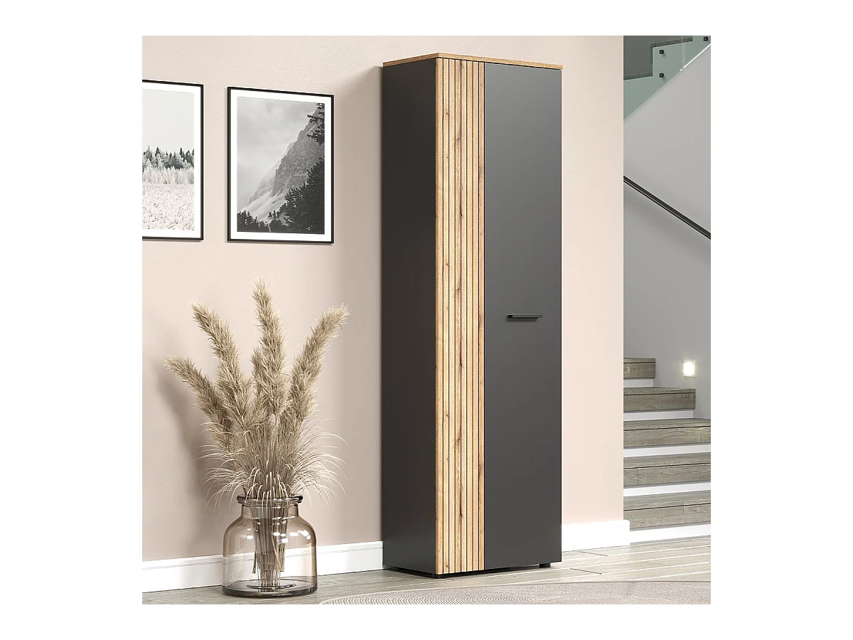 Esteban kledingkast grijs, eik decor.