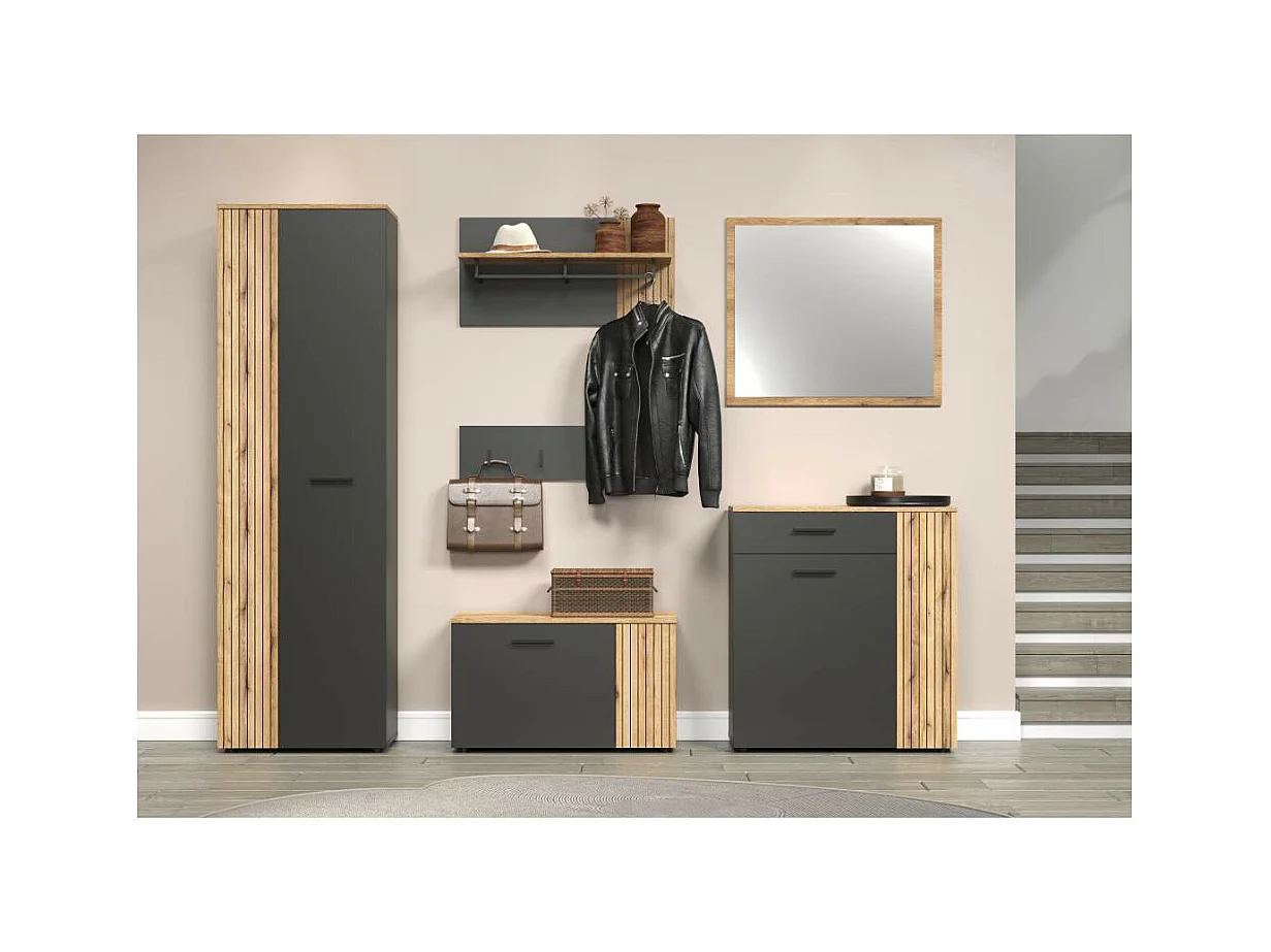 Esteban kledingkast grijs, eik decor.