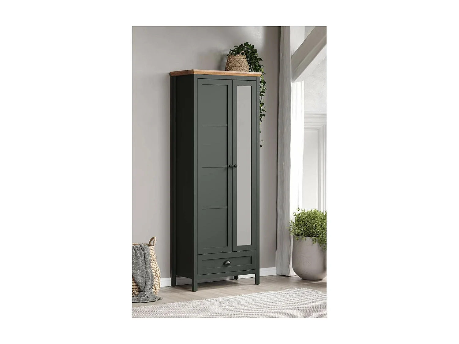 Stanton kledingkast groen, eik decor.