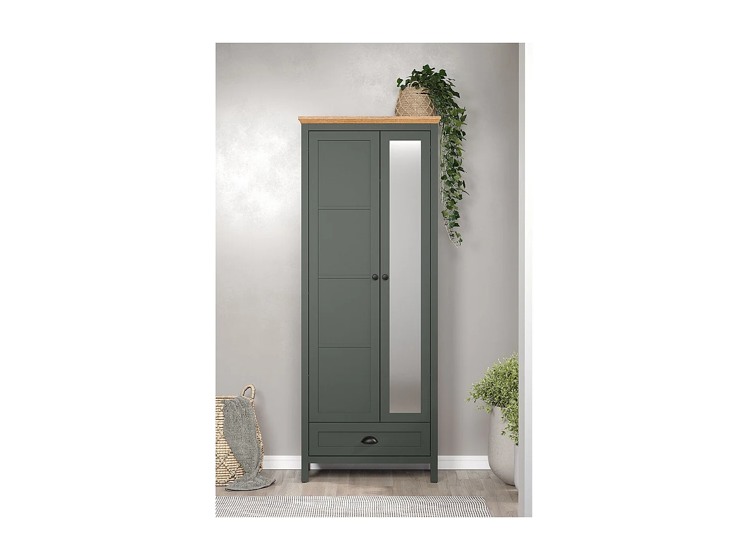 Stanton kledingkast groen, eik decor.