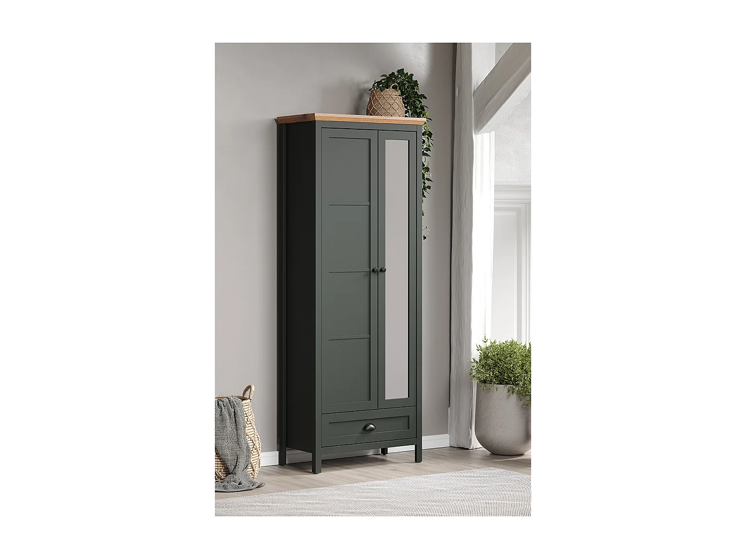 Stanton kledingkast groen, eik decor.