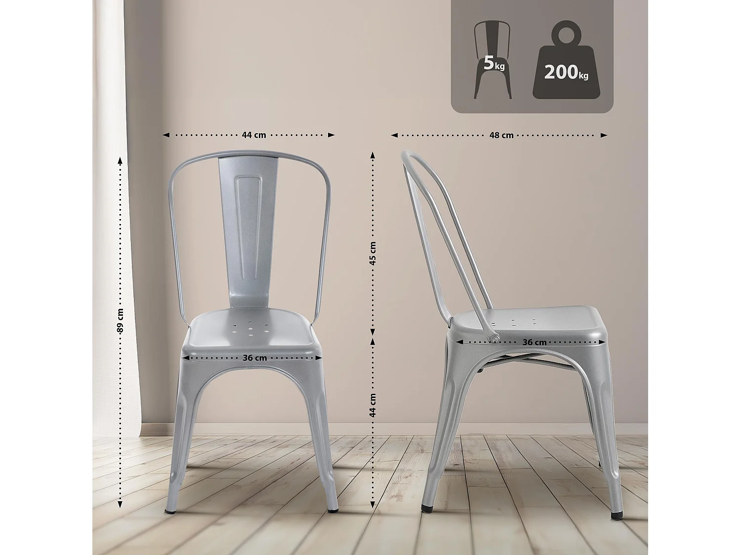 4er Set Bistrostuhl - Metall - silber - Benedikt