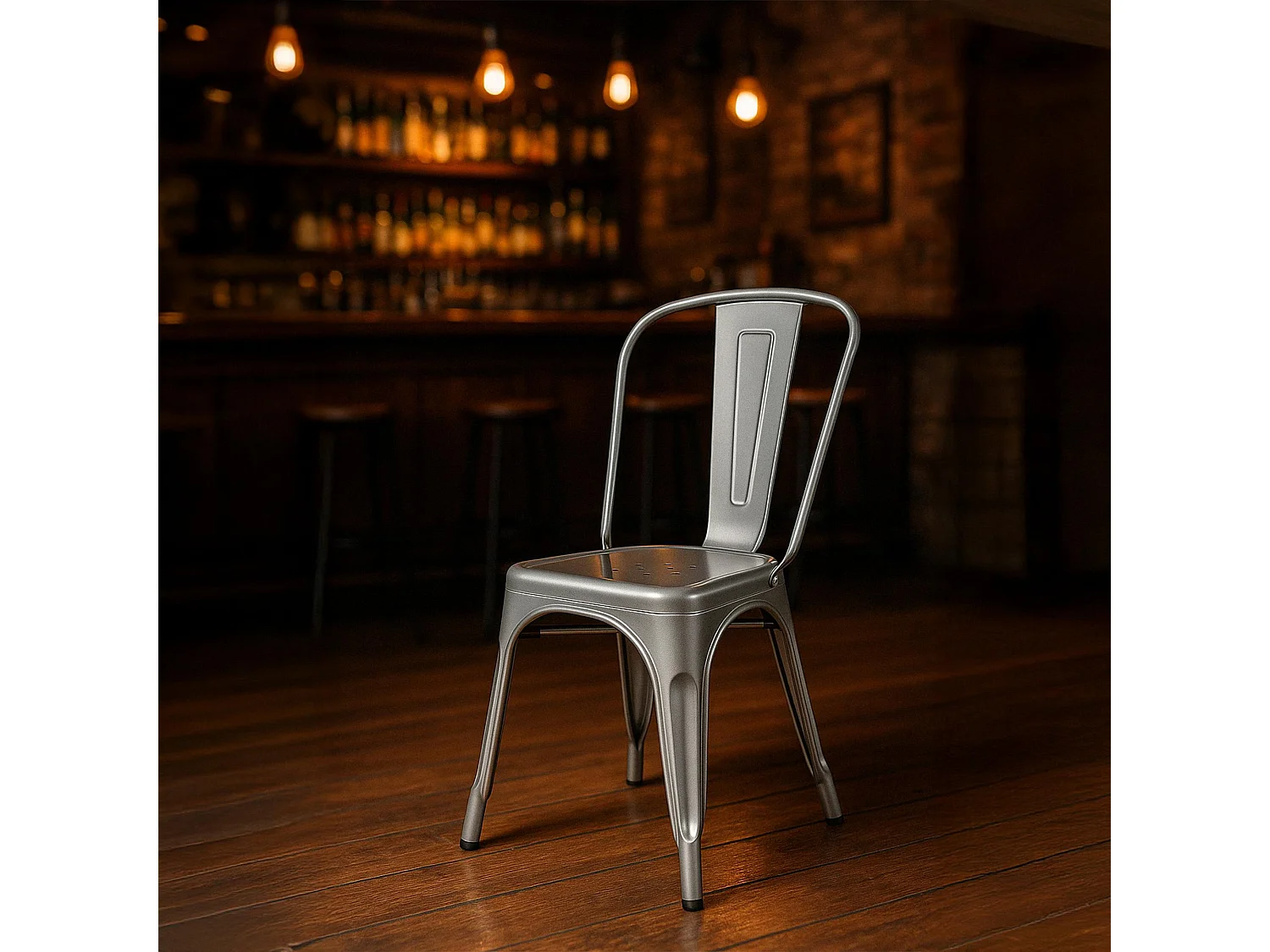 Lot de 4  Chaise de bistrot - Métal - Argent - Benedikt