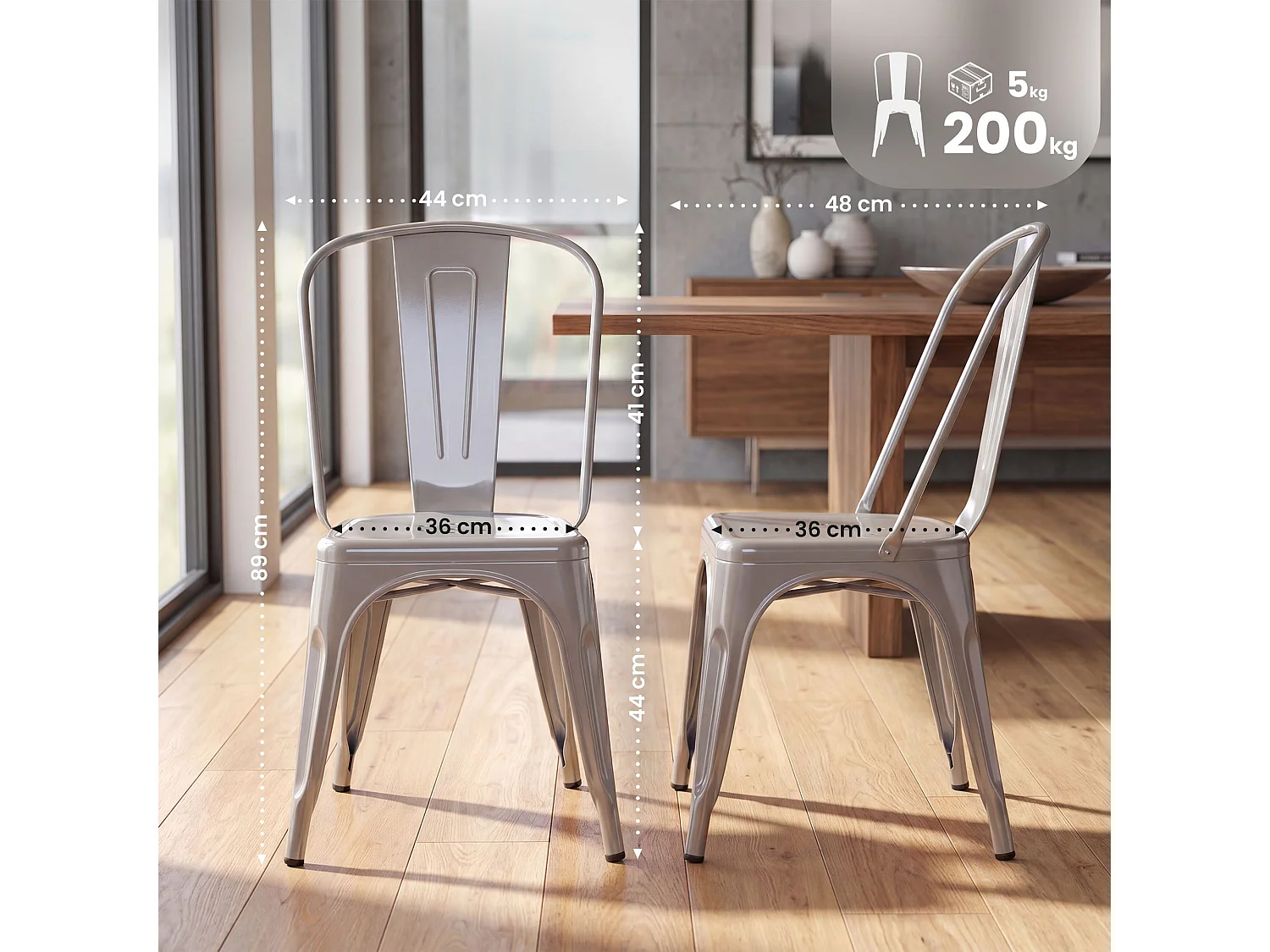 Lot de 4  Chaise de bistrot - Métal & Nature - Argent - Benedikt