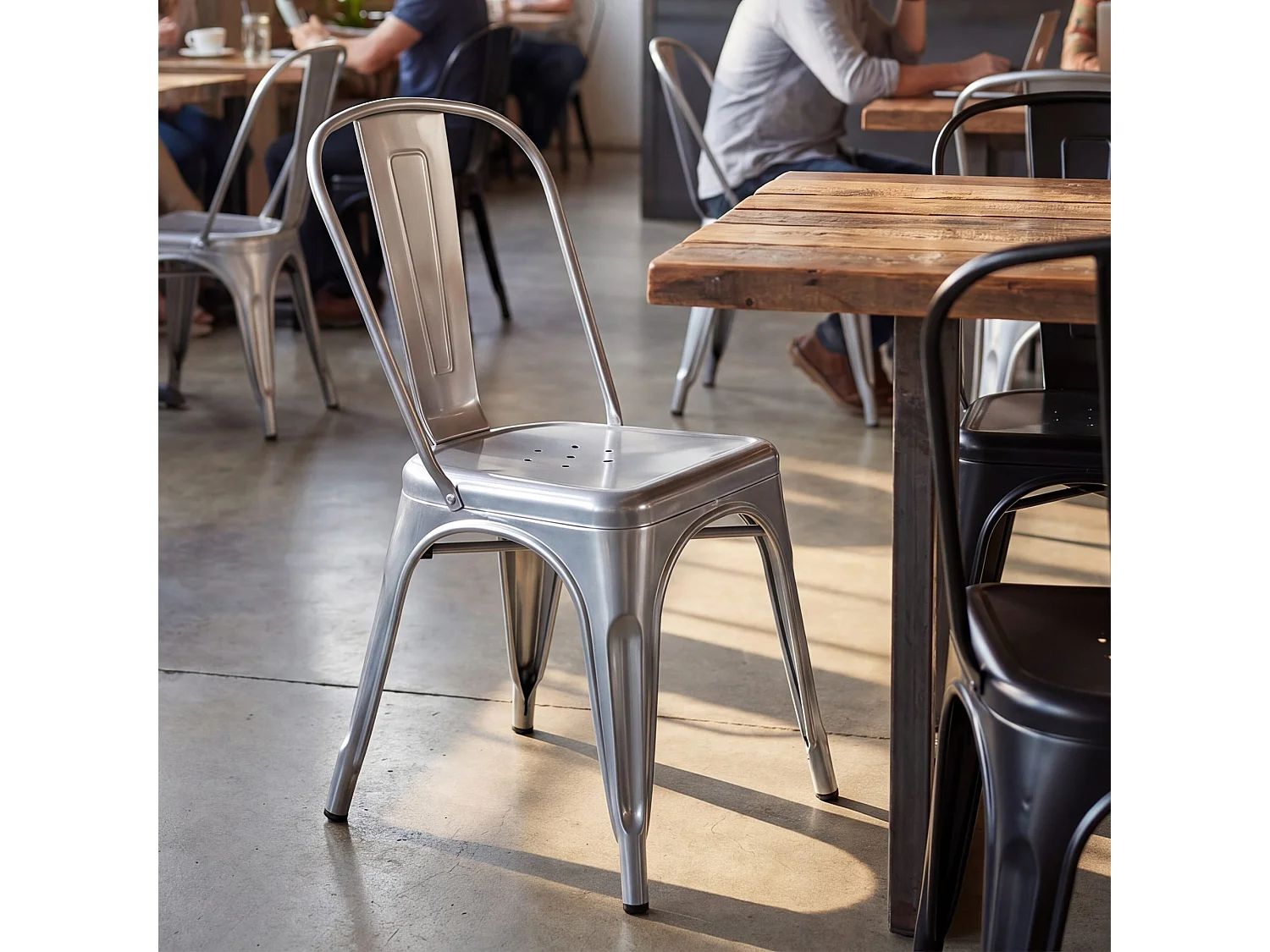 Lot de 4  Chaise de bistrot - Métal & Nature - Argent - Benedikt