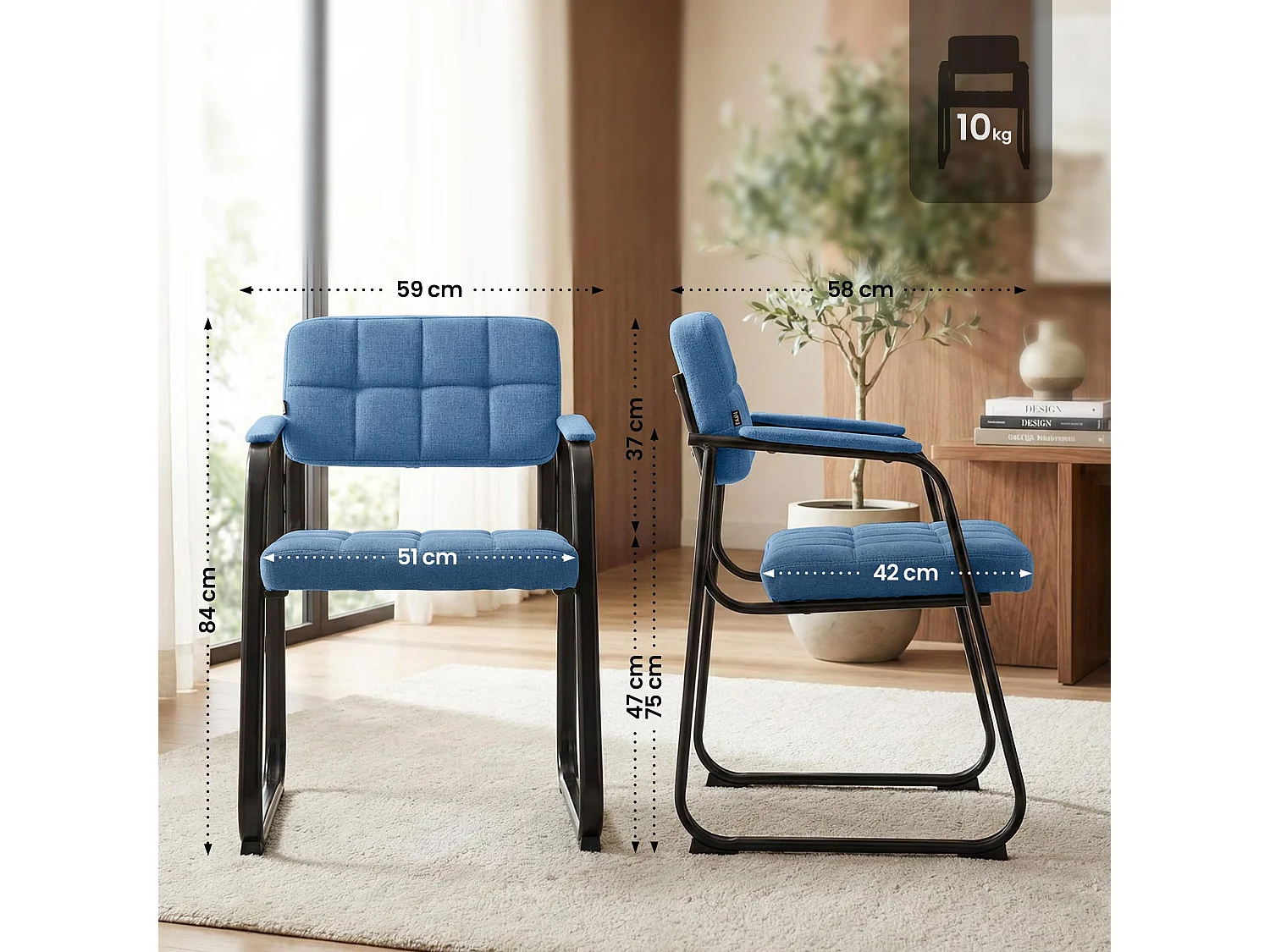 chaises avec accoudoirs - Tissu & Noir - Bleu - Canada B