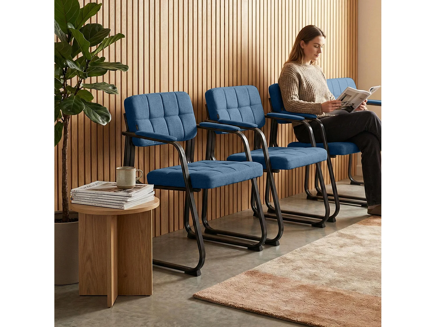 chaises avec accoudoirs - Tissu & Noir - Bleu - Canada B