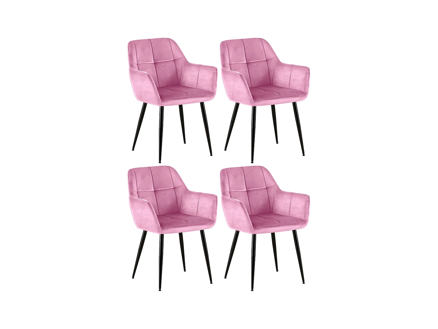 Lot de 4  chaises avec accoudoirs - Velours - Rose - Emia
