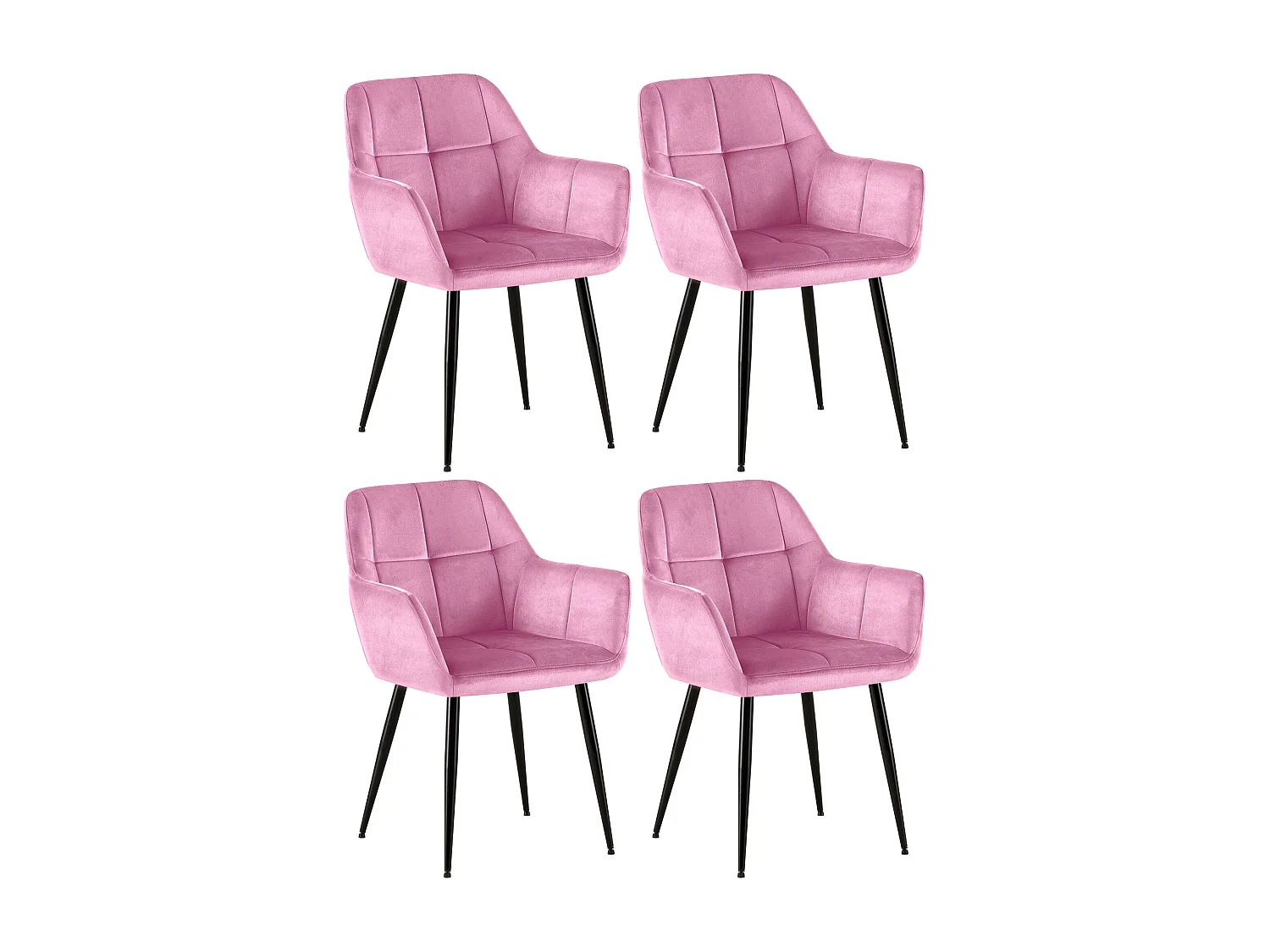 Lot de 4  chaises avec accoudoirs - Velours - Rose - Emia