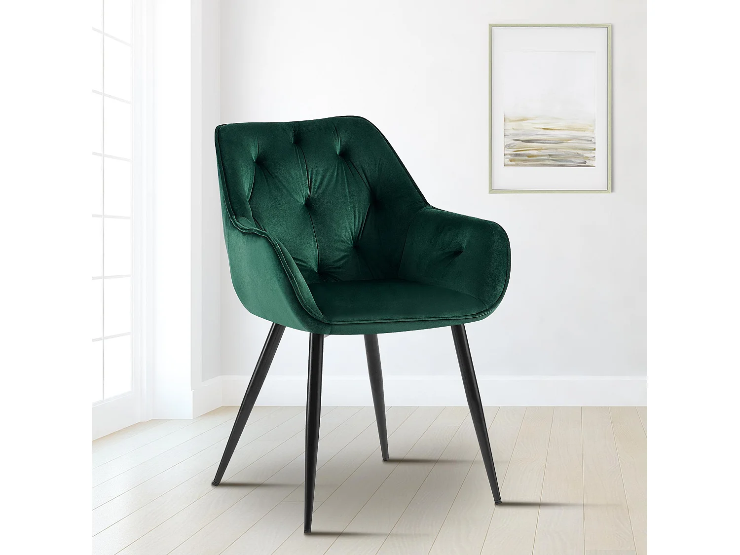 Lot de 2  chaises avec accoudoirs - Velours - Vert - Cassis