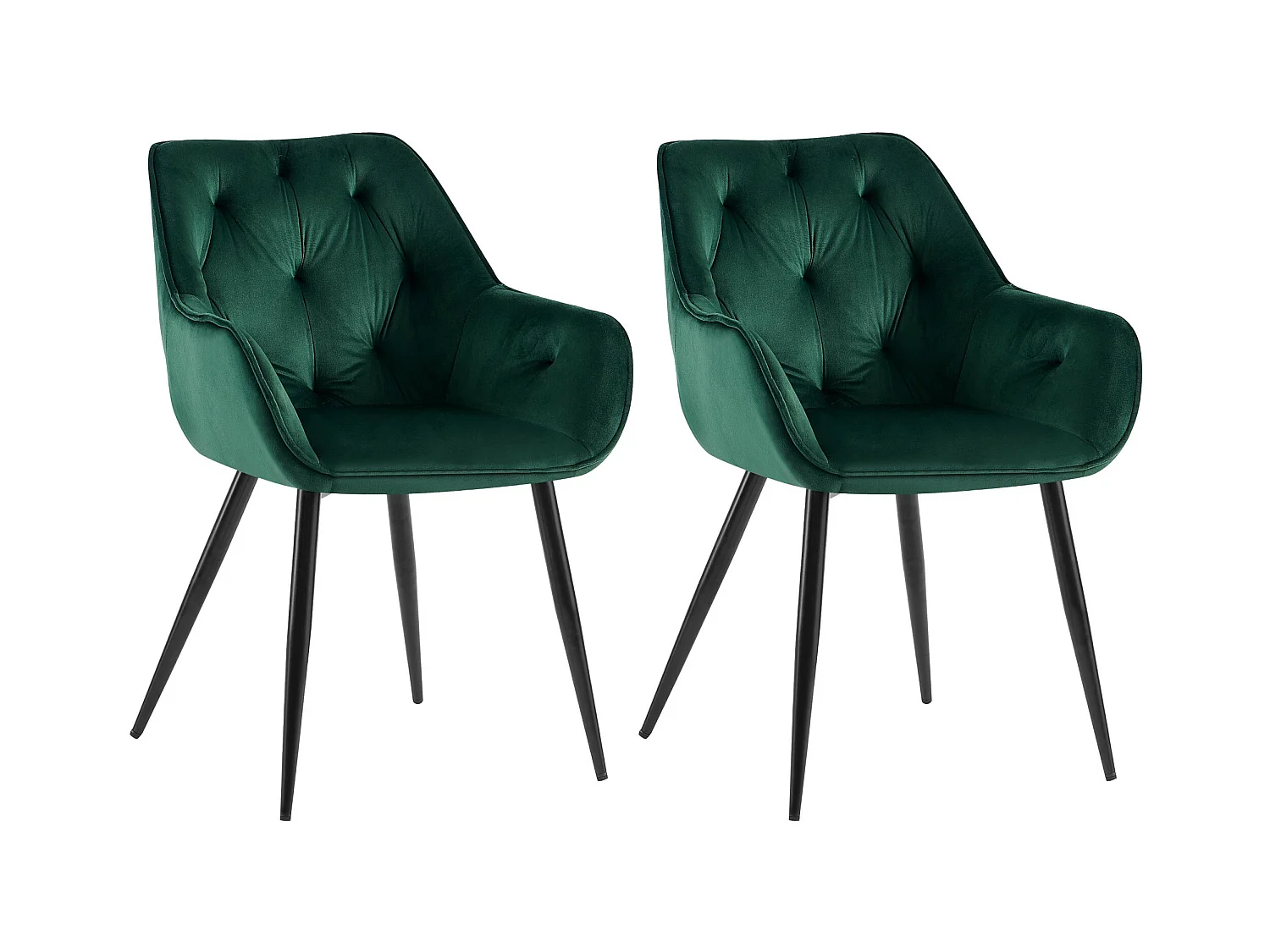 Lot de 2  chaises avec accoudoirs - Velours - Vert - Cassis