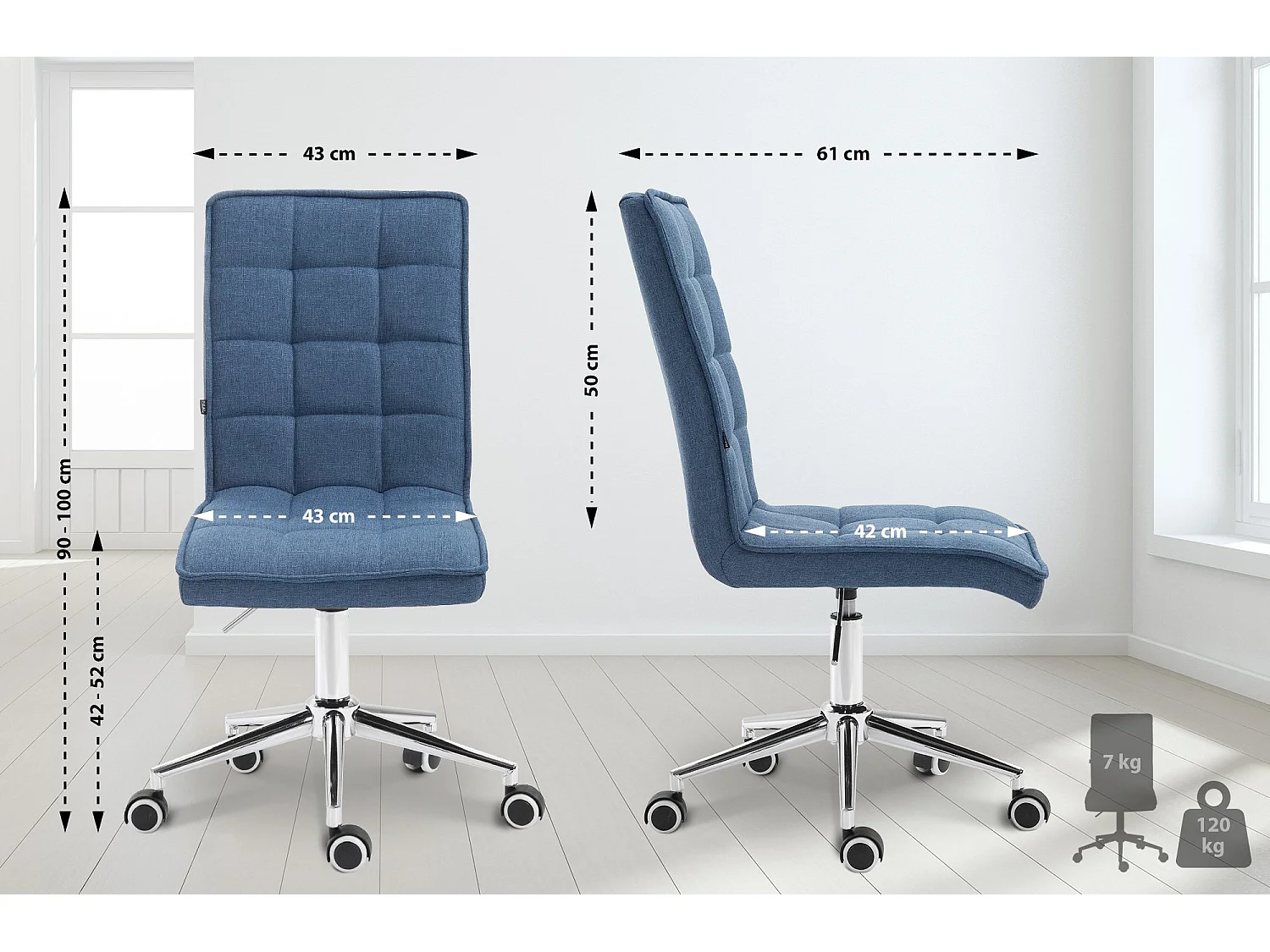 Chaise de bureau - Tissu & Métal chromé - Bleu - Peking V2