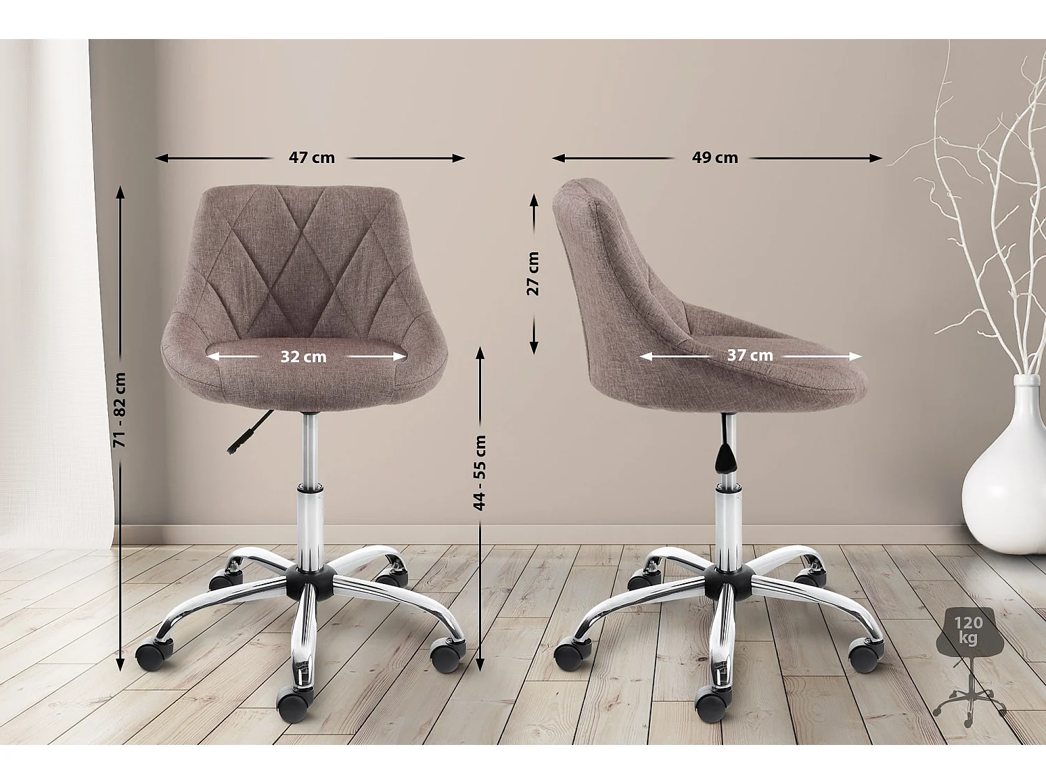 Tabouret de bureau - Tissu - Taupe - Lazio