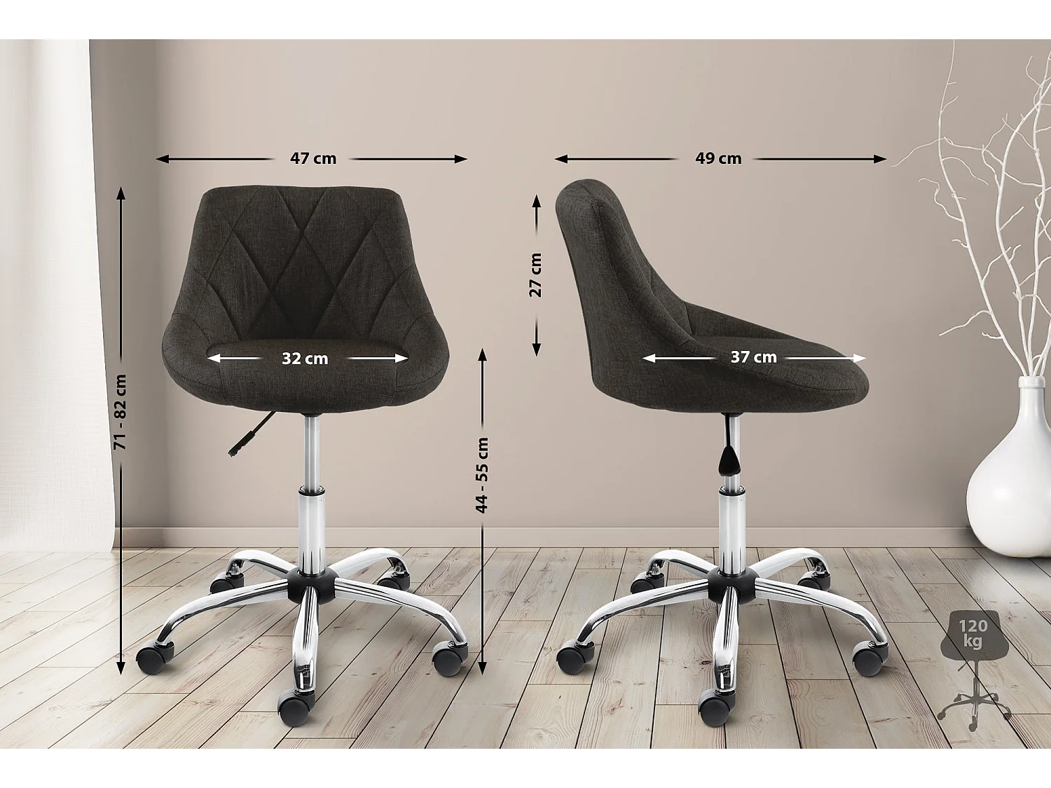 Tabouret de bureau - Tissu - Gris foncé - Lazio