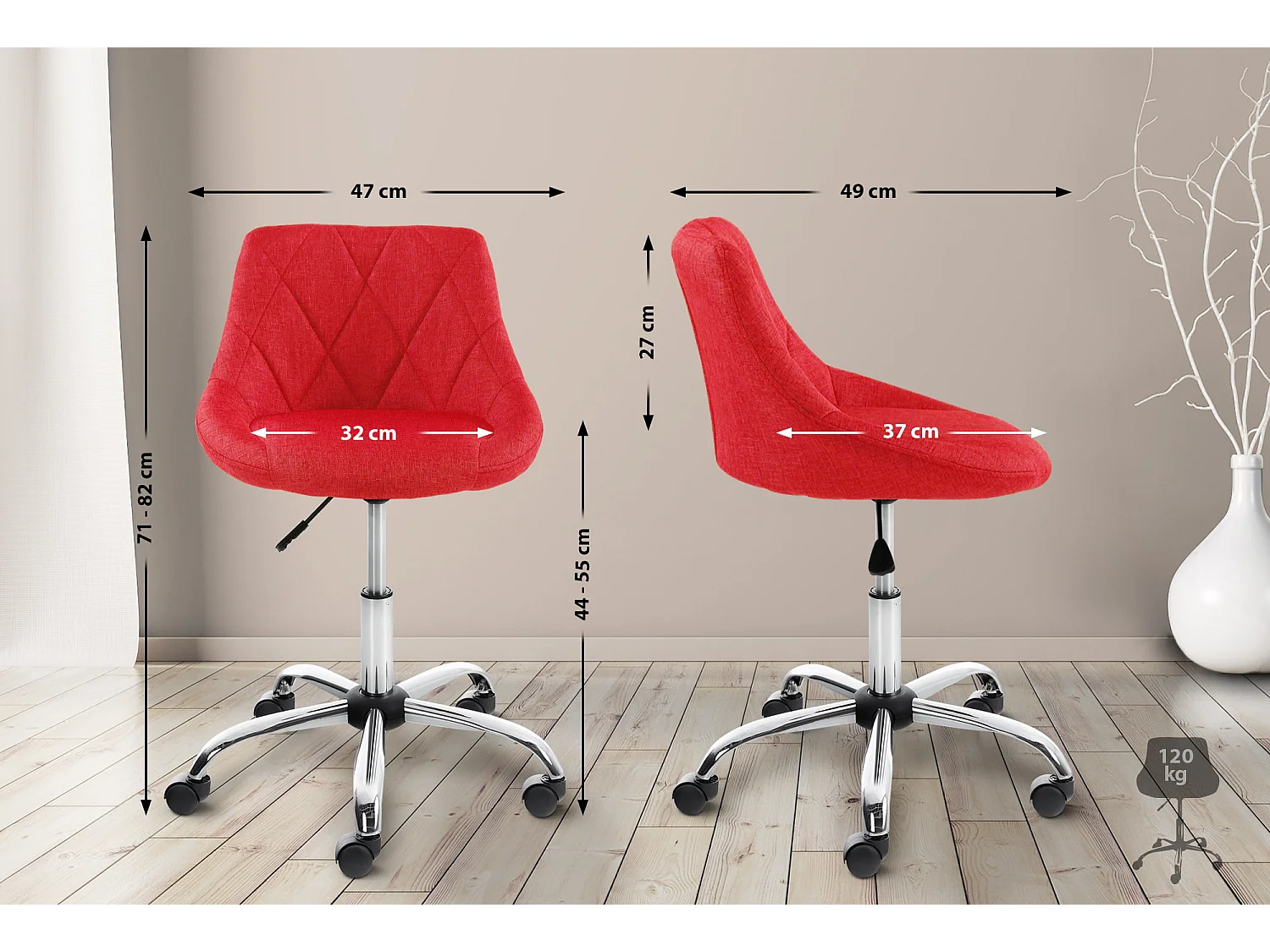 Tabouret de bureau - Tissu - Rouge - Lazio