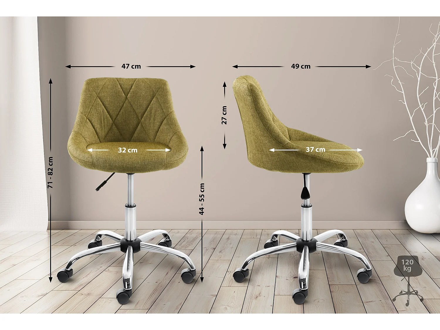 Tabouret de bureau - Tissu - Vert - Lazio