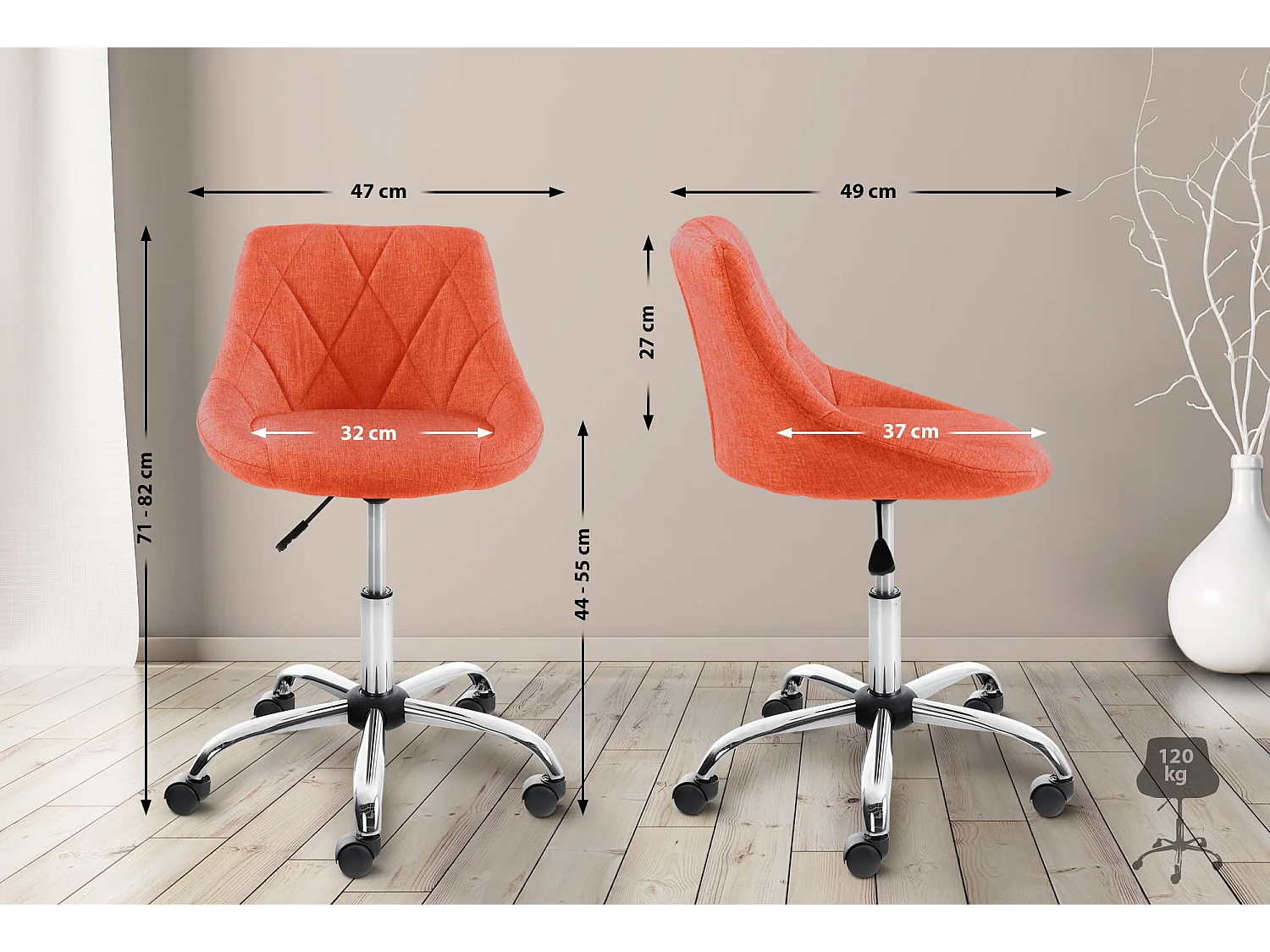 Tabouret de bureau - Tissu - Orange - Lazio