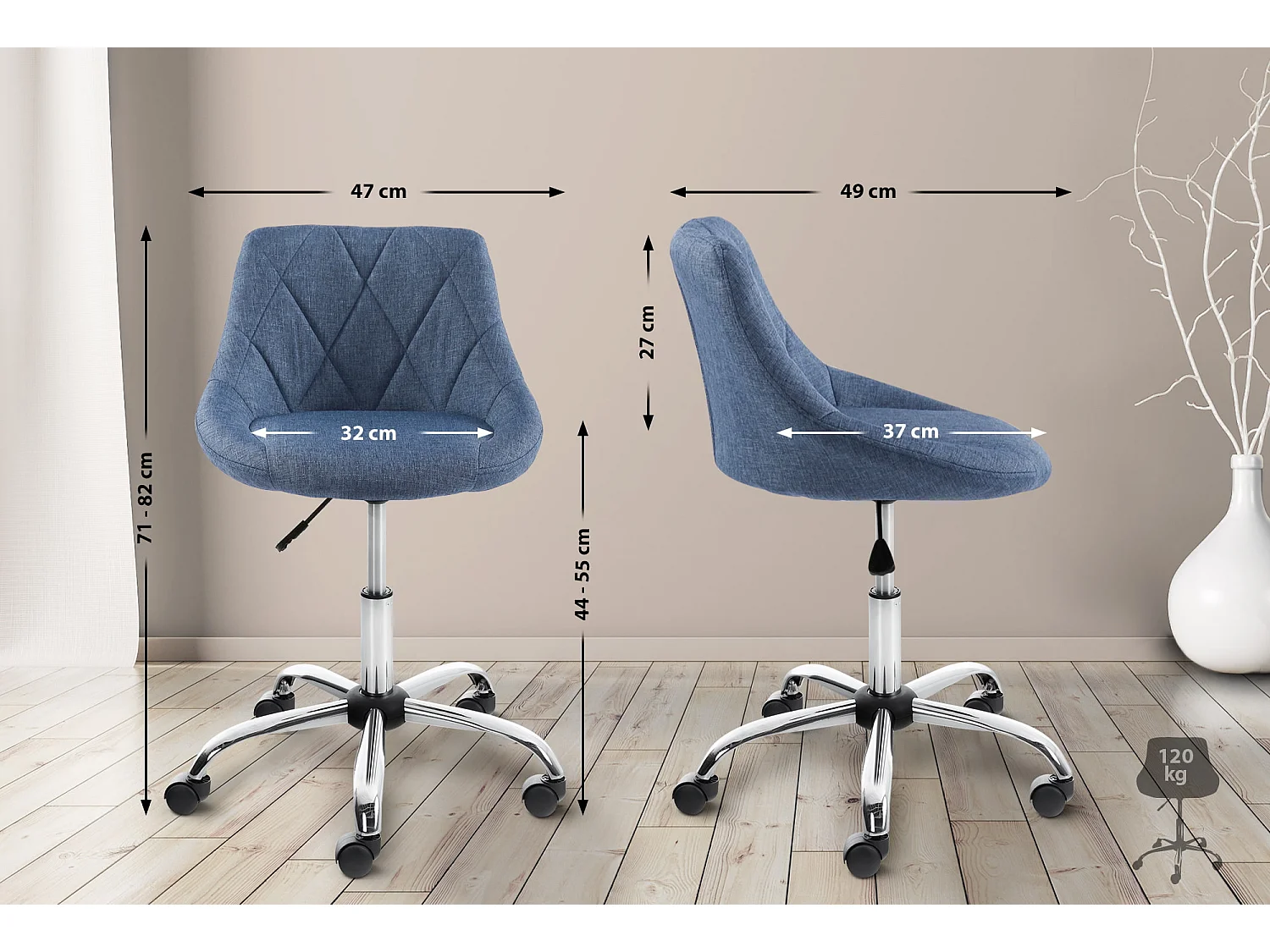 Tabouret de bureau - Tissu - Bleu - Lazio