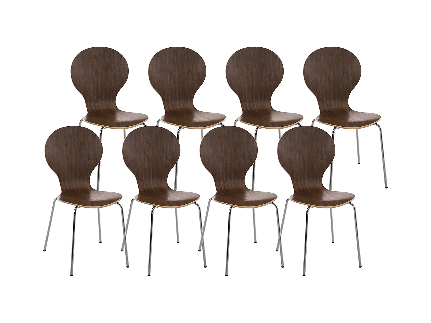 Lot de 8  Chaise de conférence - Bois & Acier inoxydable - Noyer - DIEGO