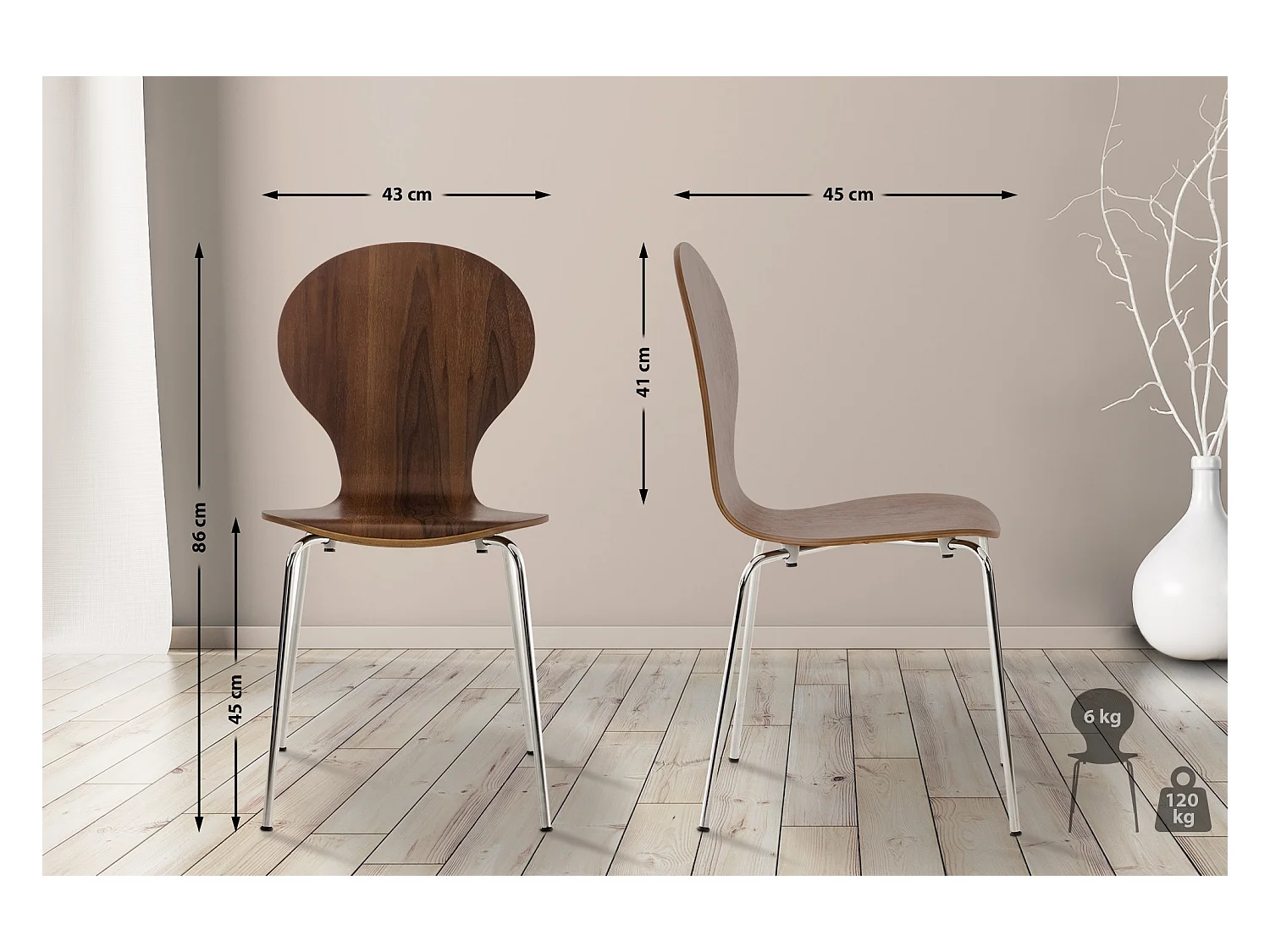 Lot de 8  Chaise de conférence - Bois & Acier inoxydable - Noyer - DIEGO