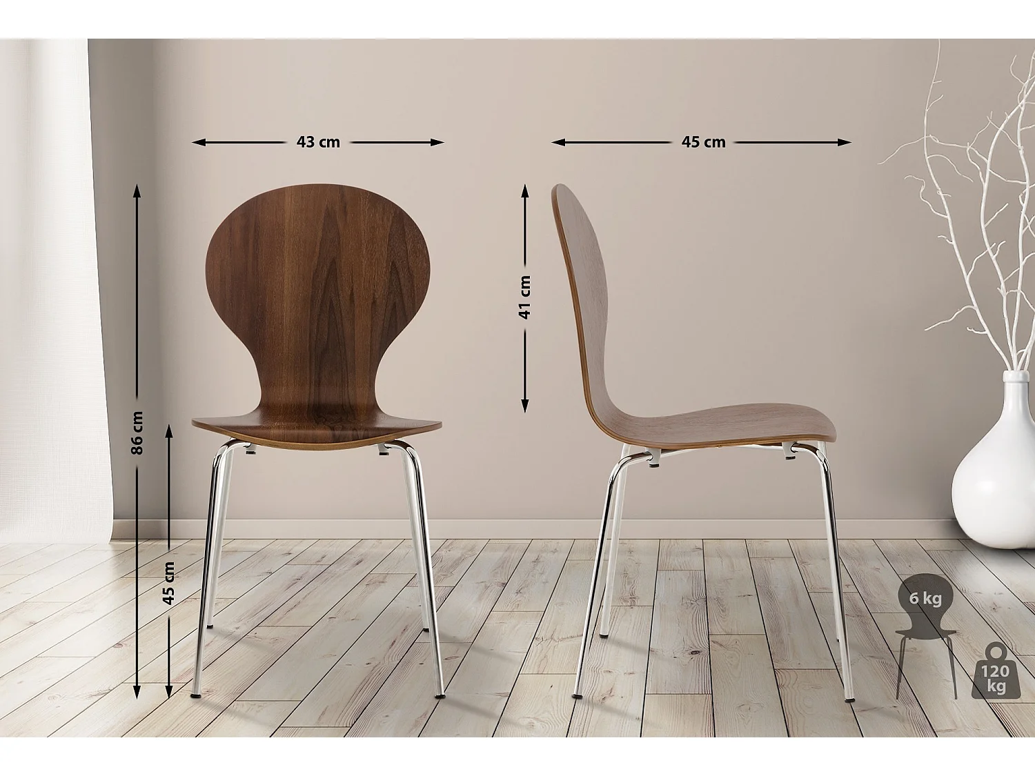 Lot de 8  Chaise de conférence - Bois & Acier inoxydable - Noyer - DIEGO