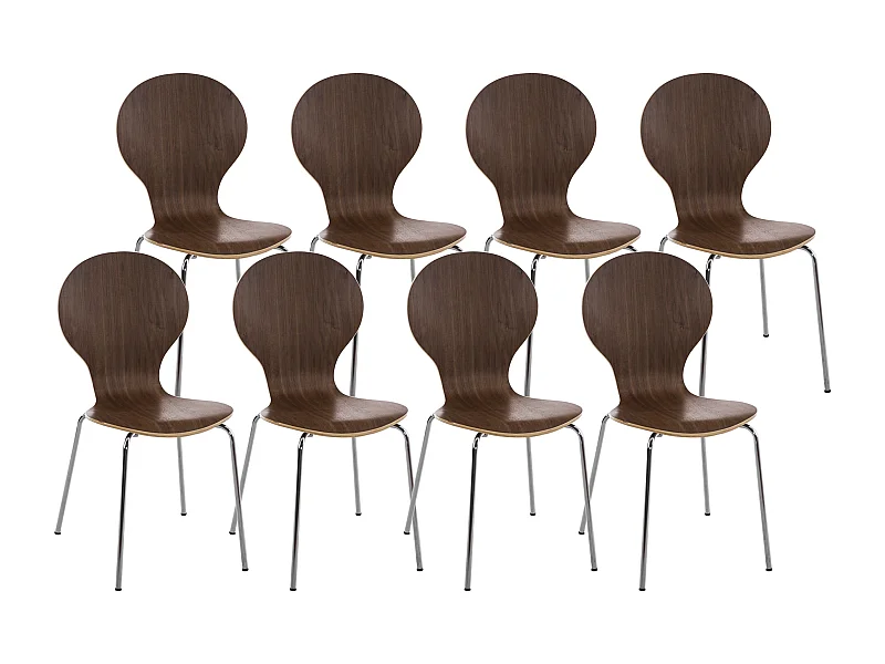 Lot de 8  Chaise de conférence - Bois & Acier inoxydable - Noyer - DIEGO