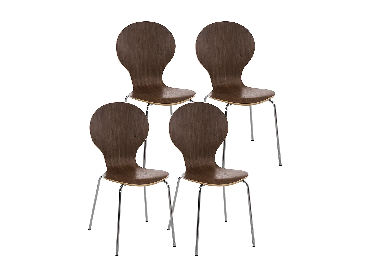 Lot de 4  Chaise de conférence - Bois & Acier inoxydable - Noyer - DIEGO