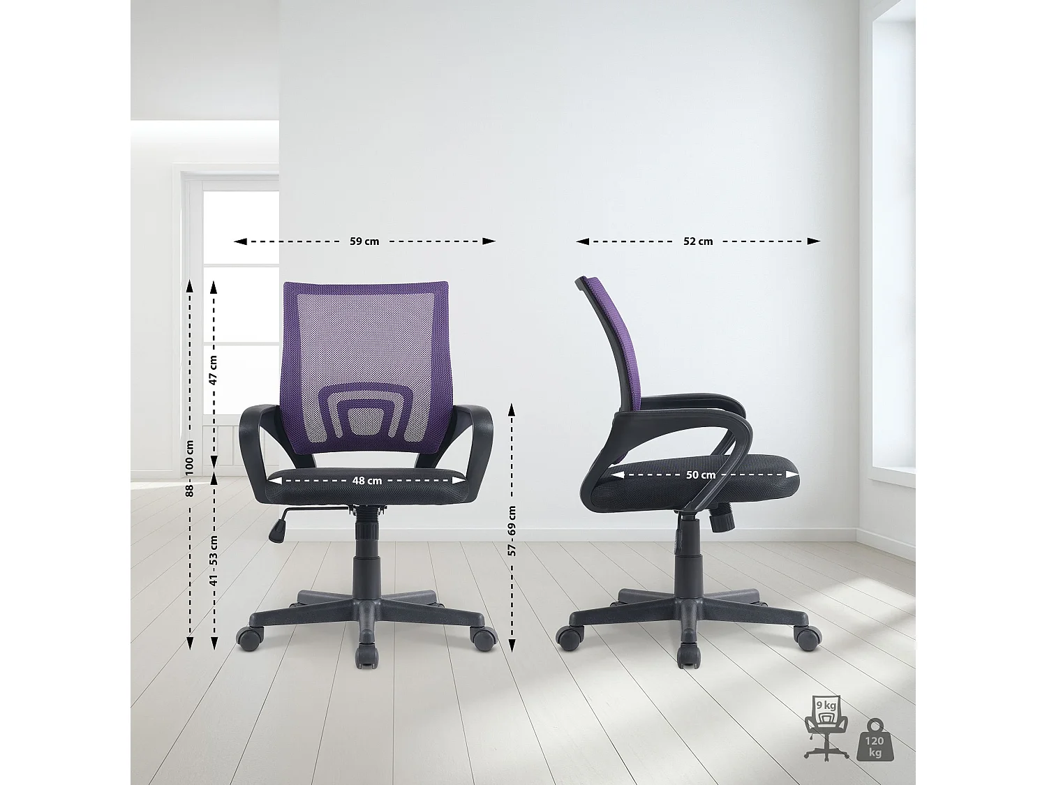 Chaise de bureau - Similicuir & Acier inoxydable - Violet - Genius