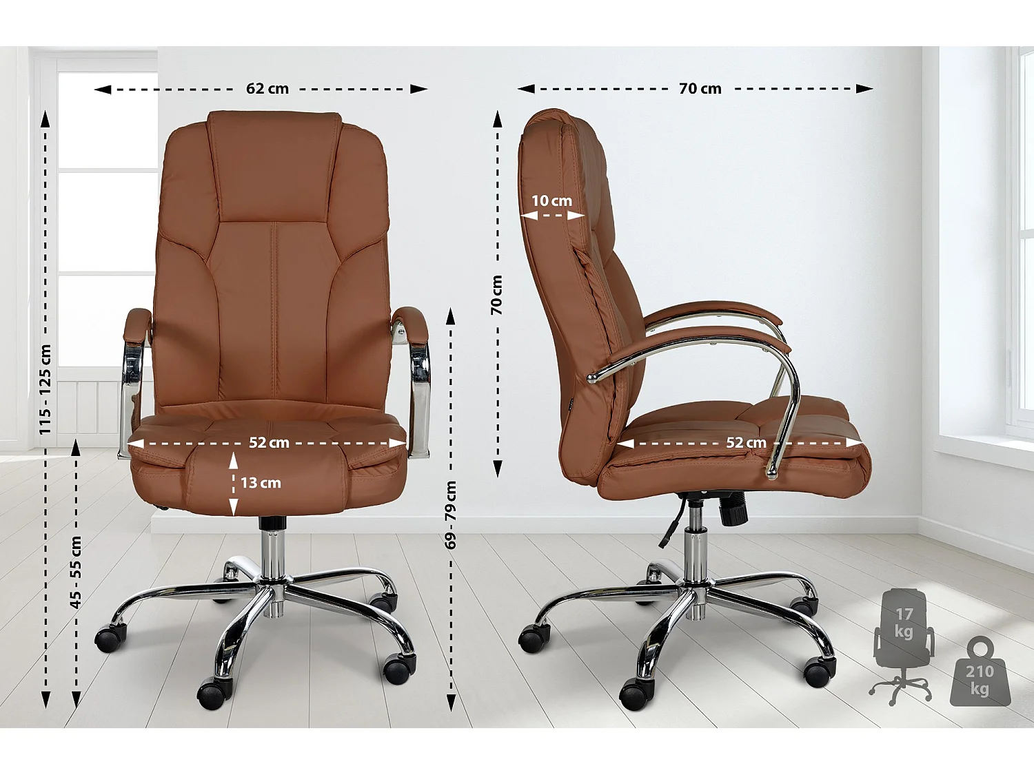 Chaise de bureau - Similicuir & Antique clair - Marron clair - XXL Xanthos