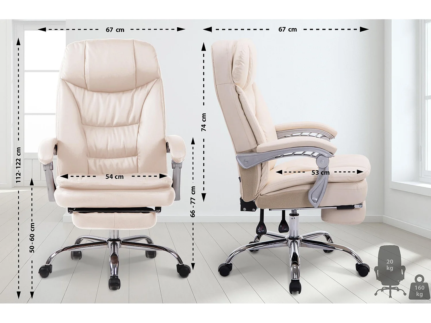 Chaise de bureau - Similicuir - Crème - XL Troy