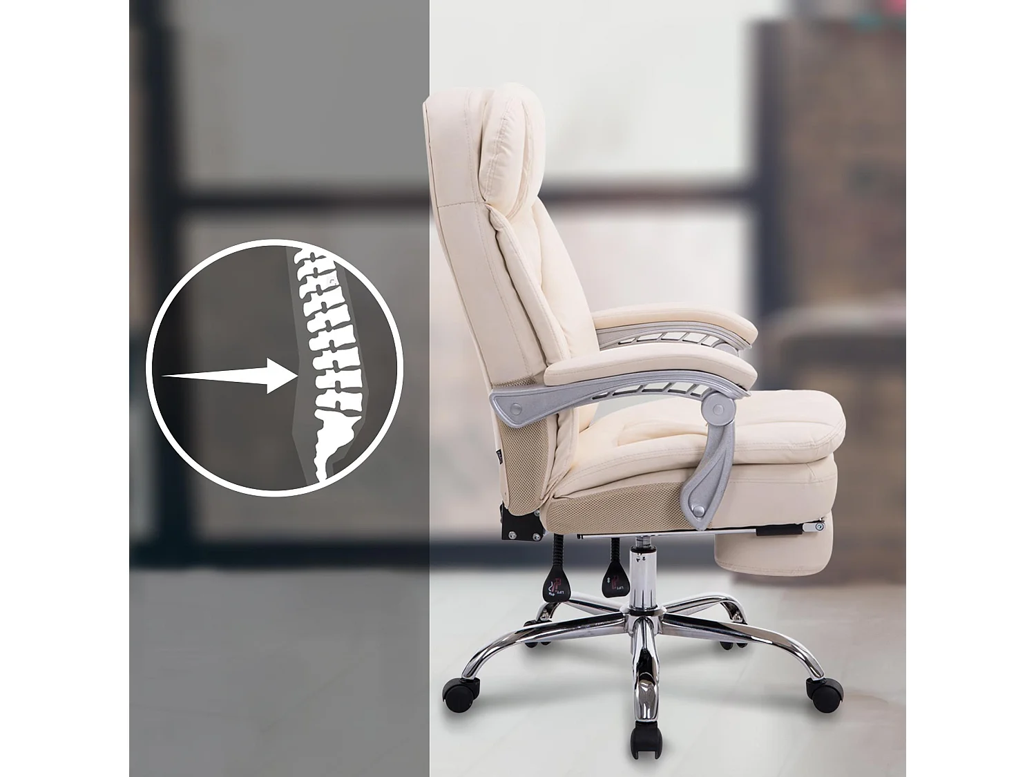 Chaise de bureau - Similicuir - Crème - XL Troy