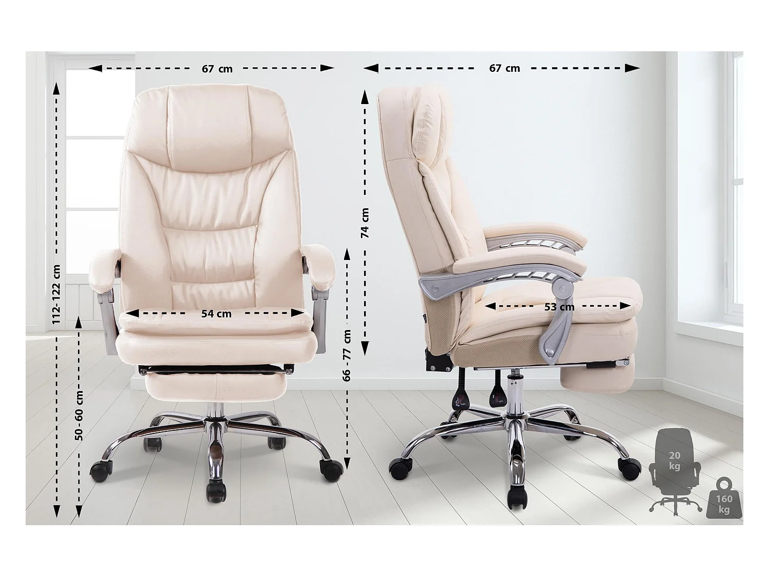 Chaise de bureau - Similicuir - Crème - XL Troy