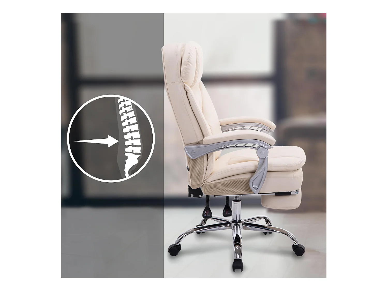 Chaise de bureau - Similicuir - Crème - XL Troy