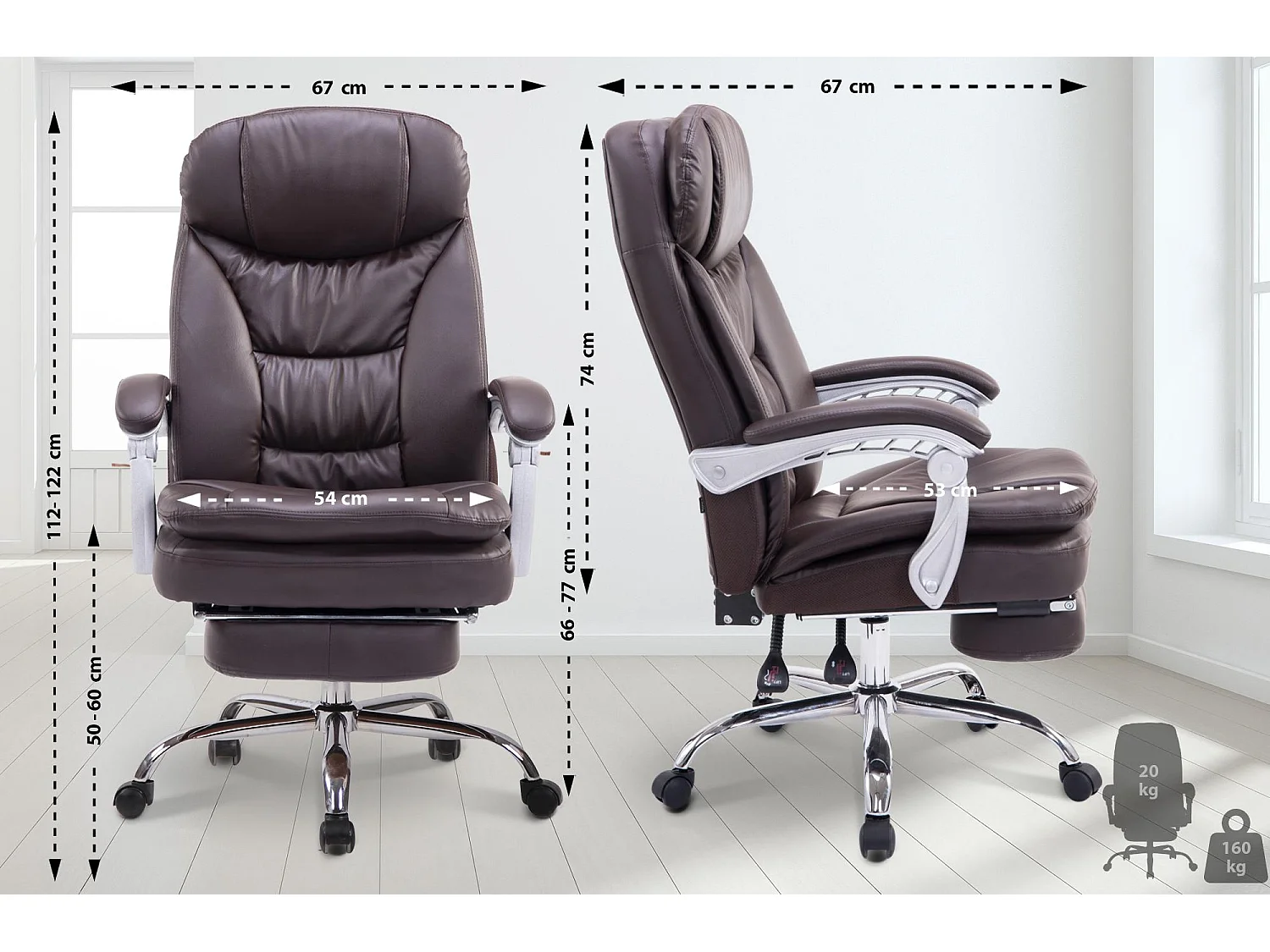 Chaise de bureau - Similicuir - Marron - XL Troy