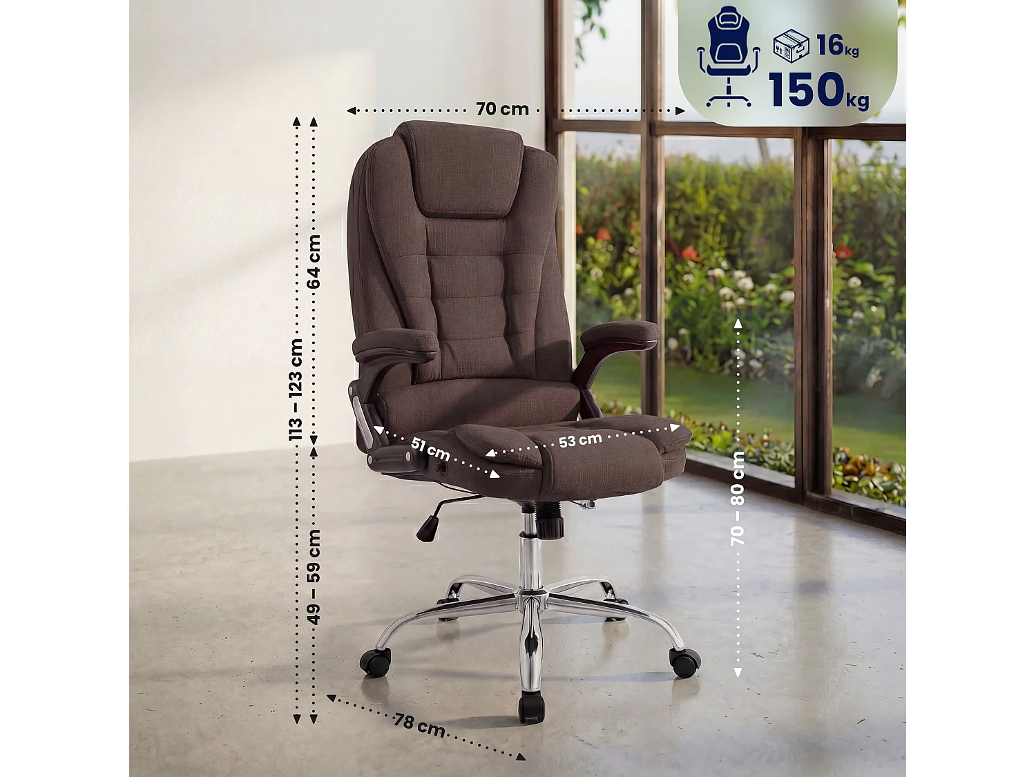Chaise de bureau - Tissu - Marron - Thor