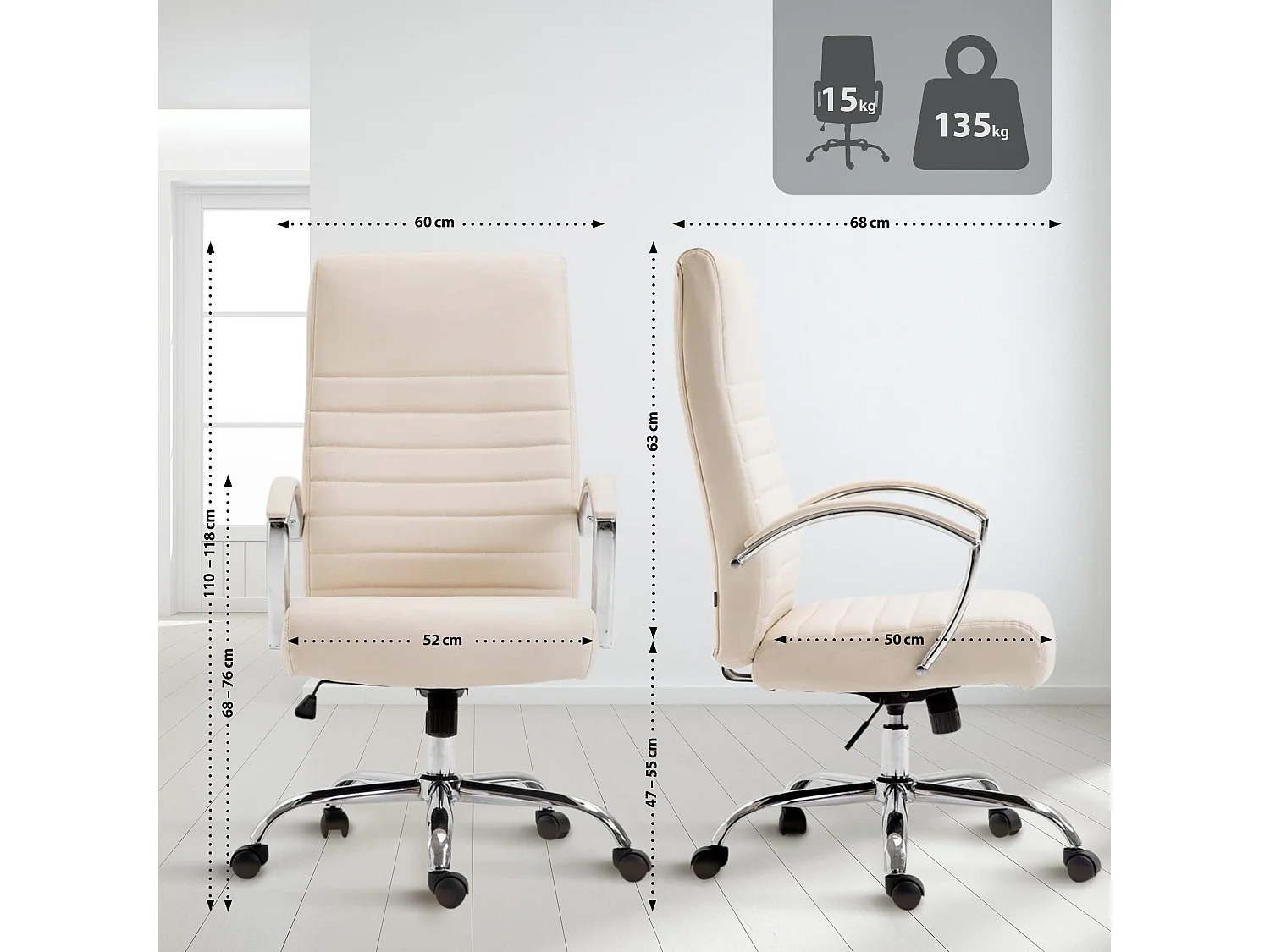 Chaise de bureau - Similicuir & Nature - Crème - Valais